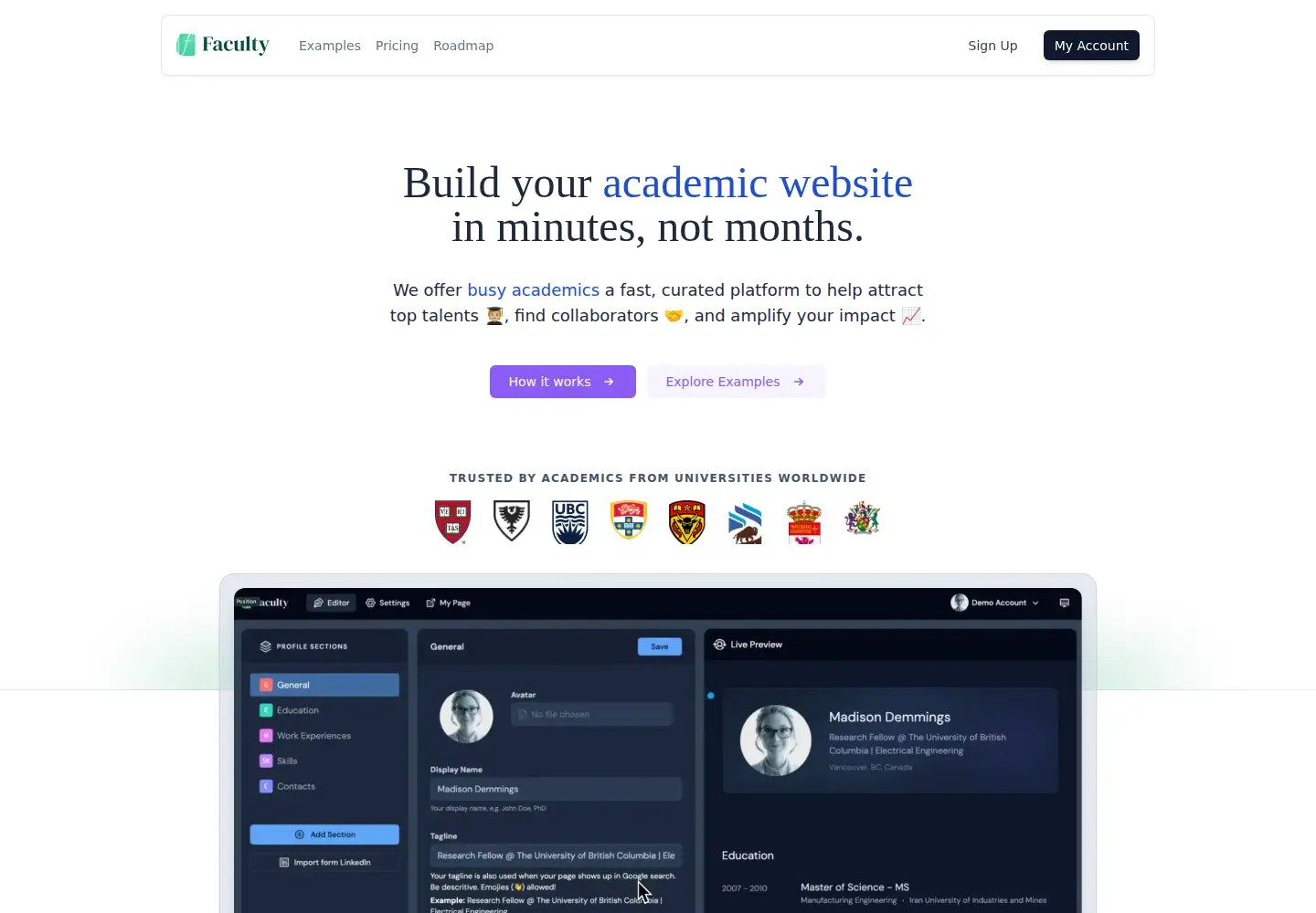 Screenshot of faculty.bio
