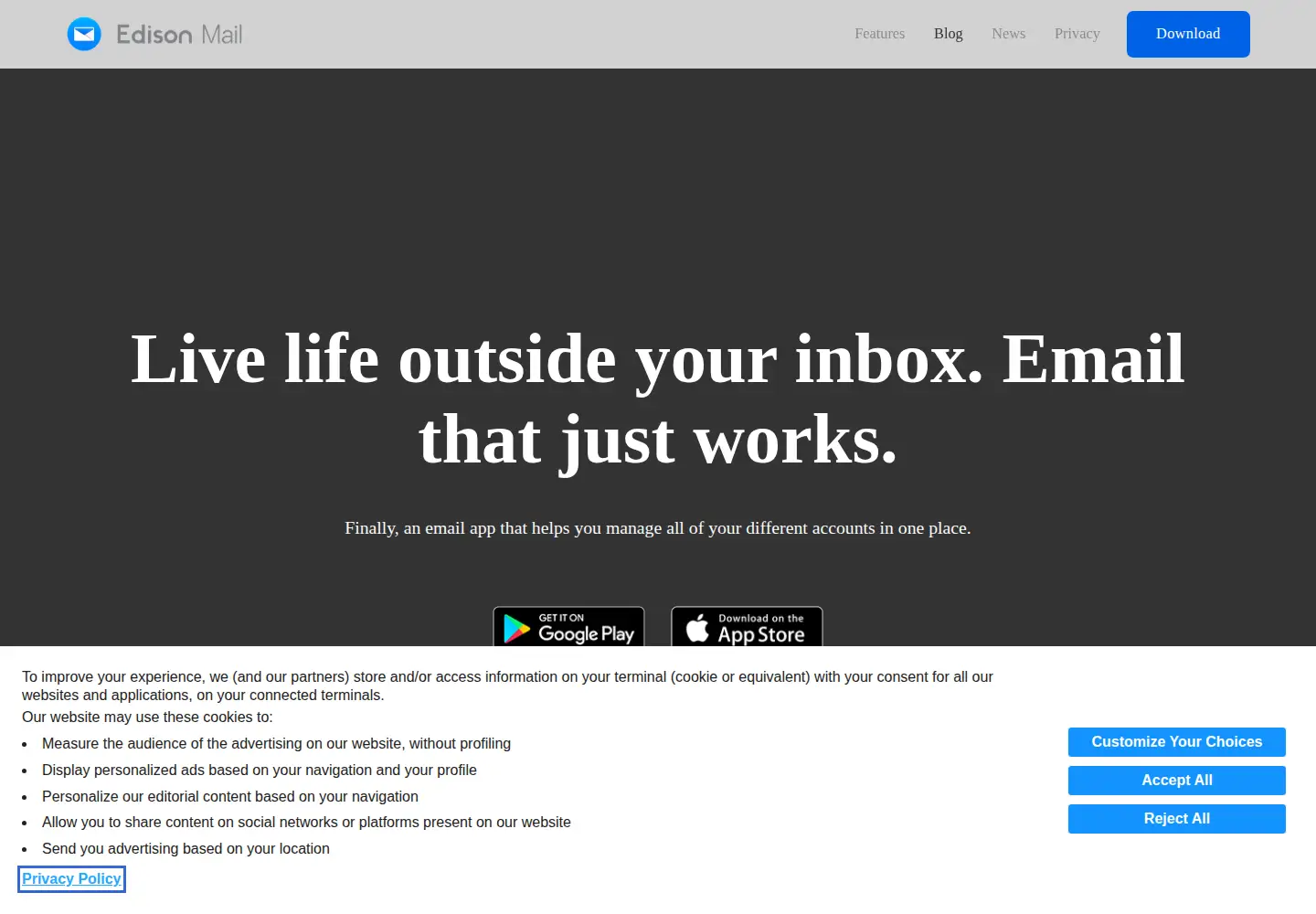 Captured homepage of edisonmail.com in the current scan