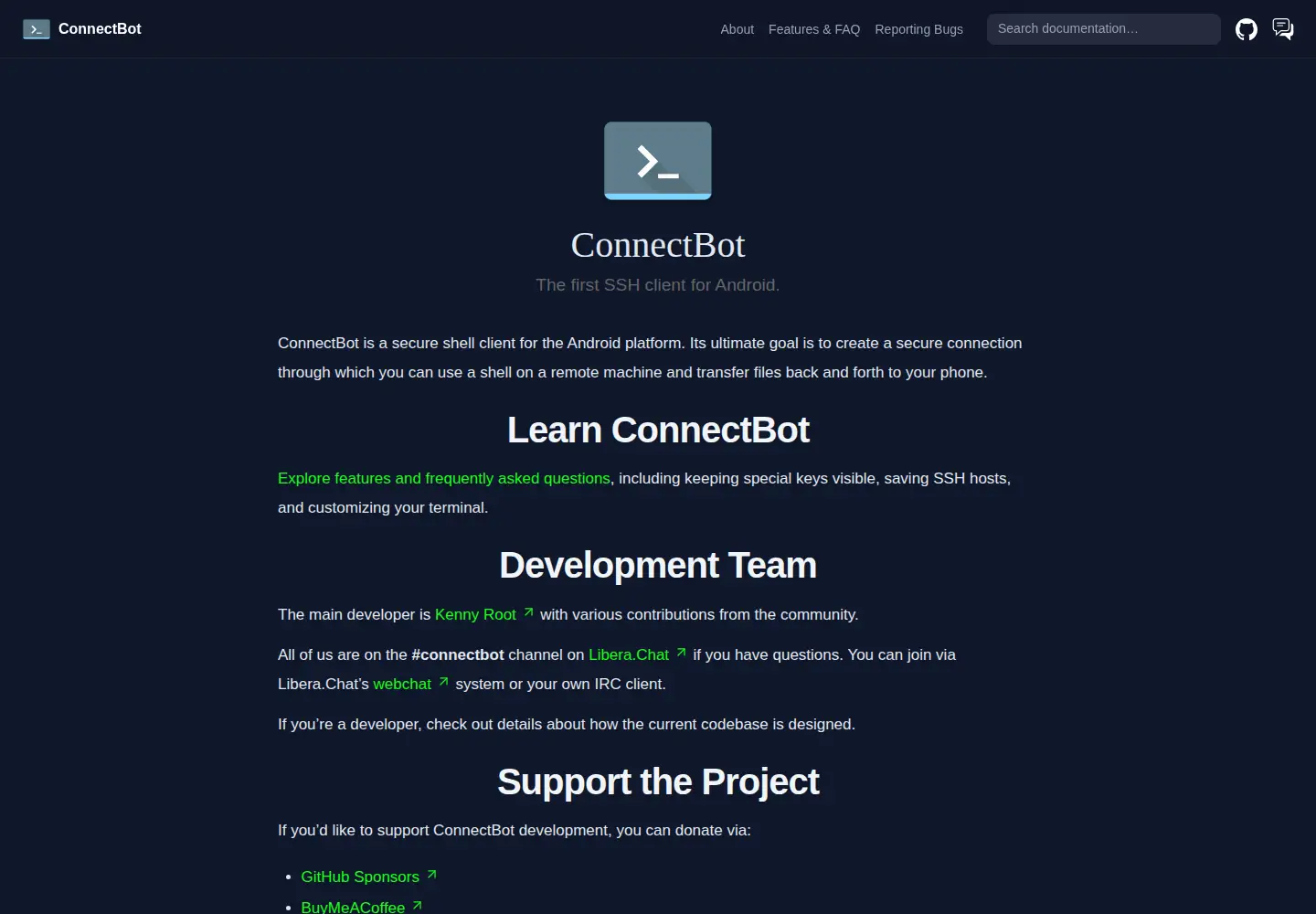 Screenshot of connectbot.org