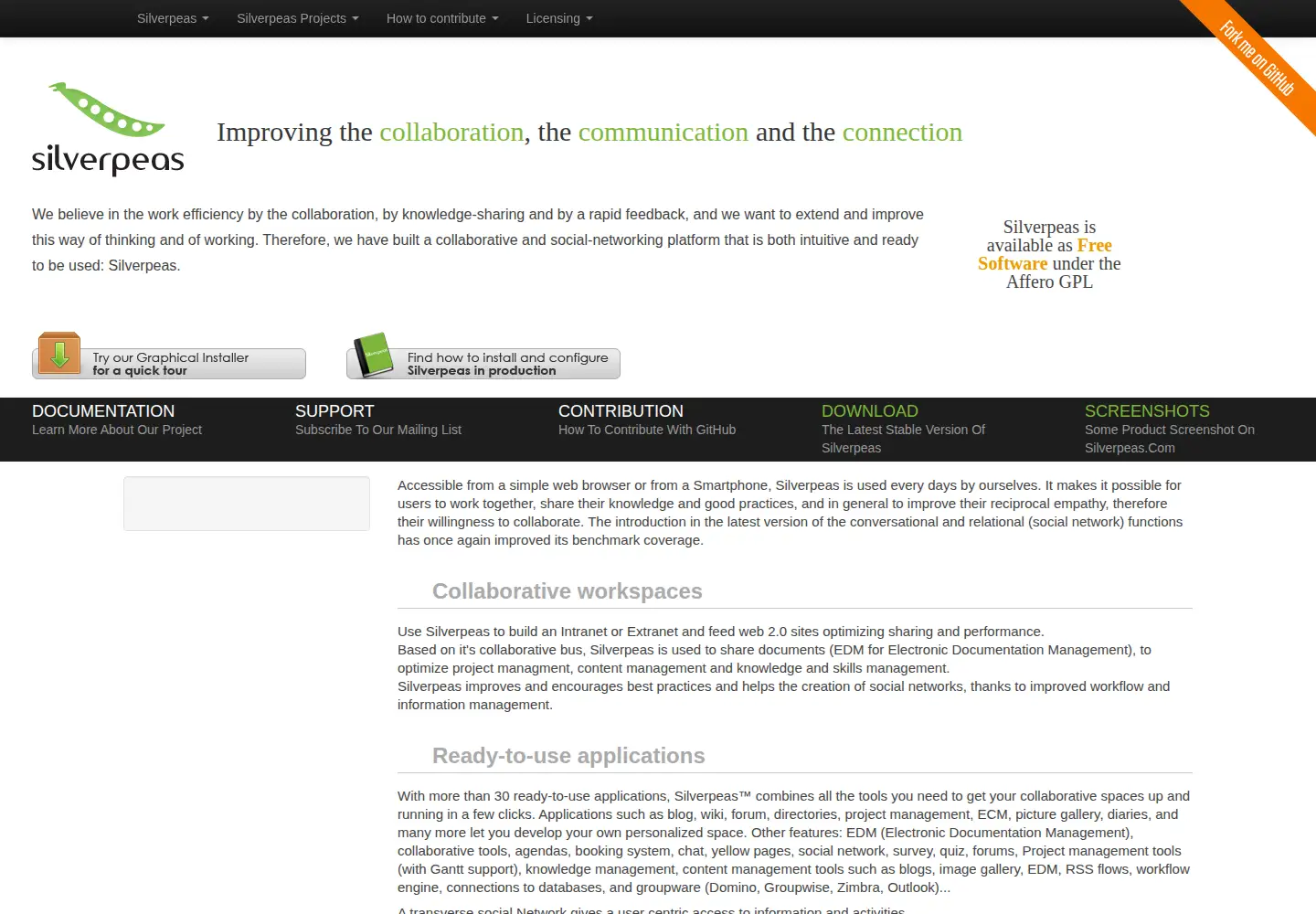 Screenshot of silverpeas.org