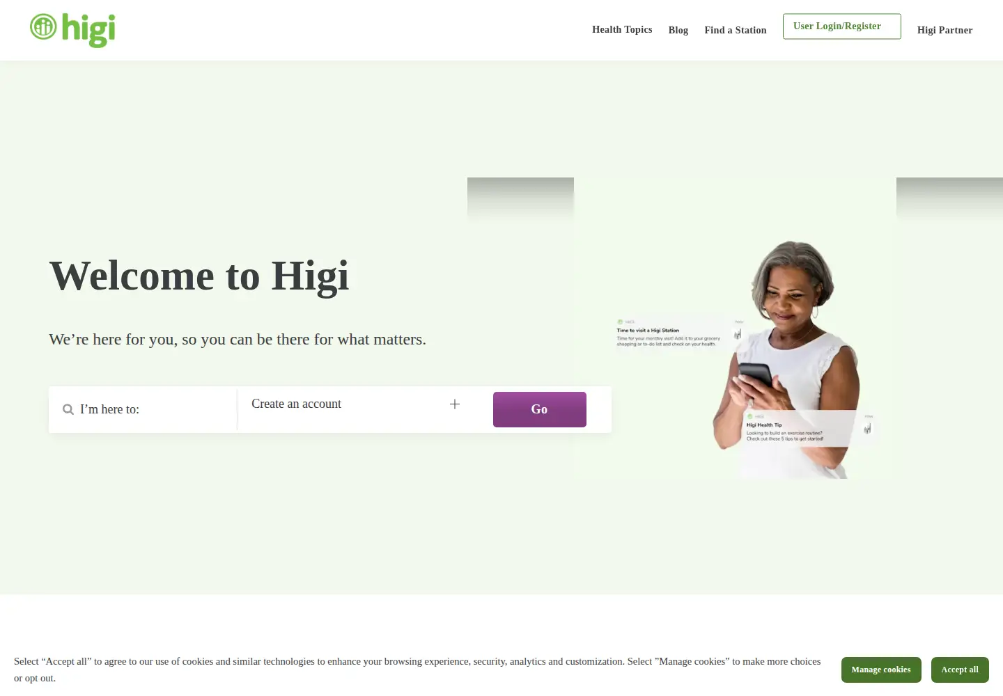 Captured homepage of higi.com in the current scan