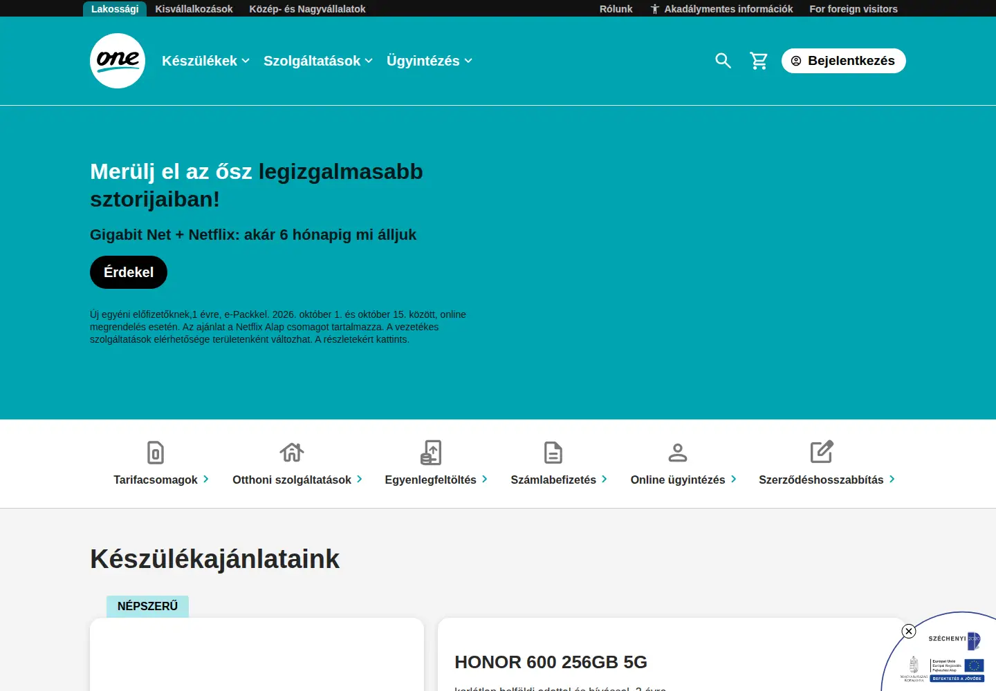 Screenshot of one.hu