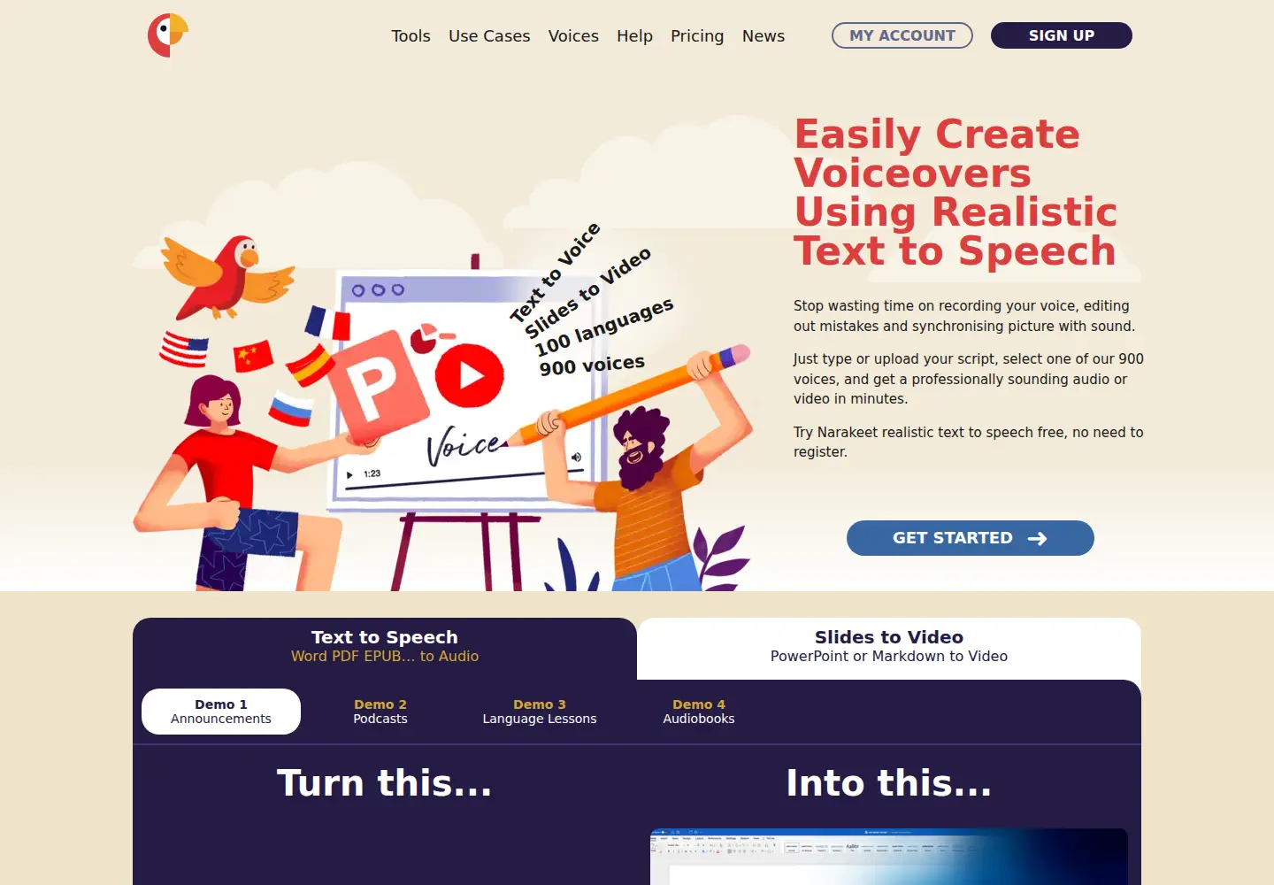Screenshot of narakeet.com
