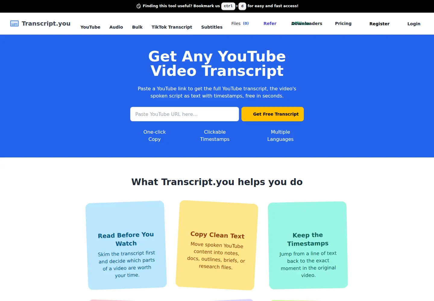 Screenshot of transcript.you