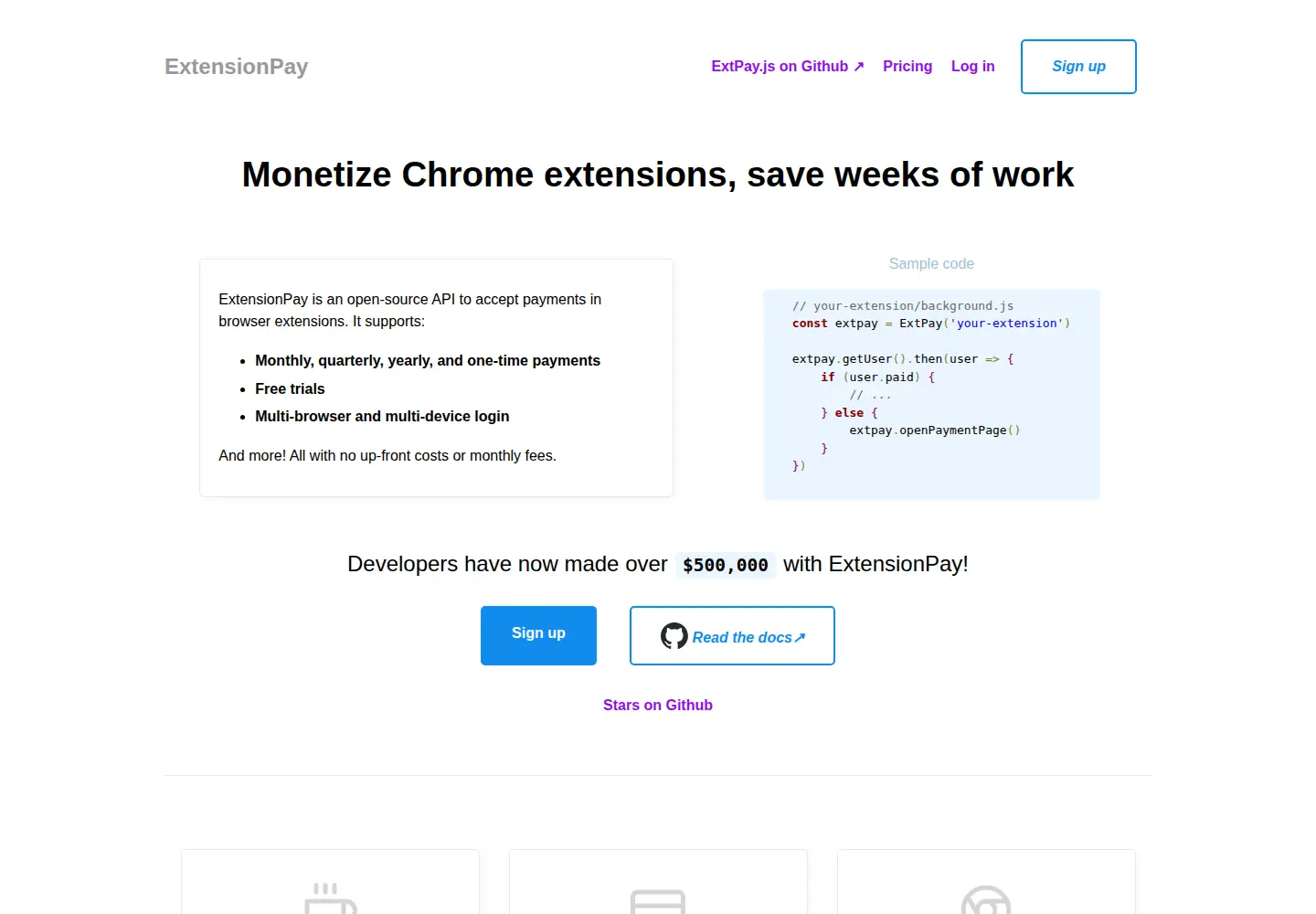 Screenshot of extensionpay.com