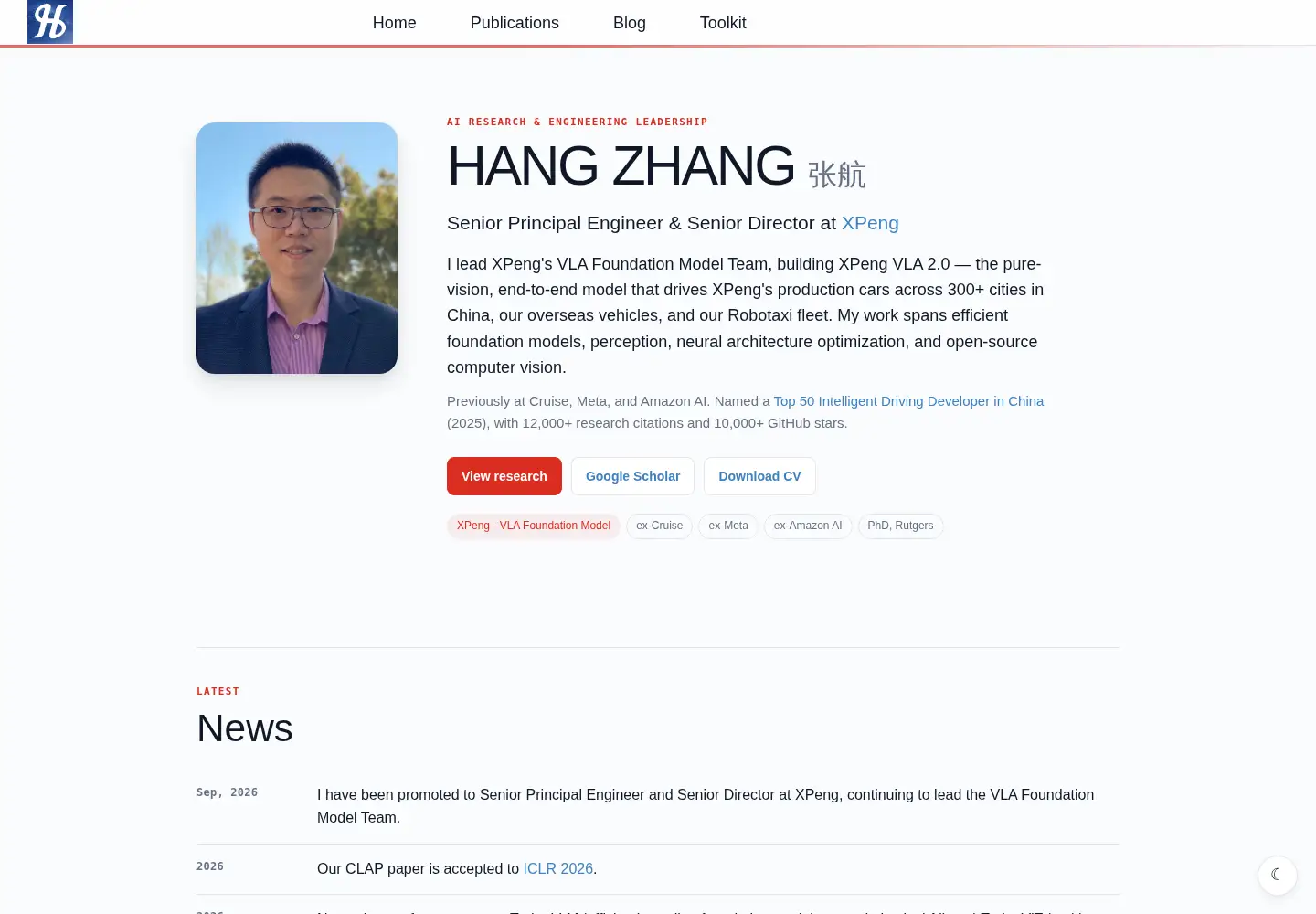 Captured homepage of hangzhang.org in the current scan