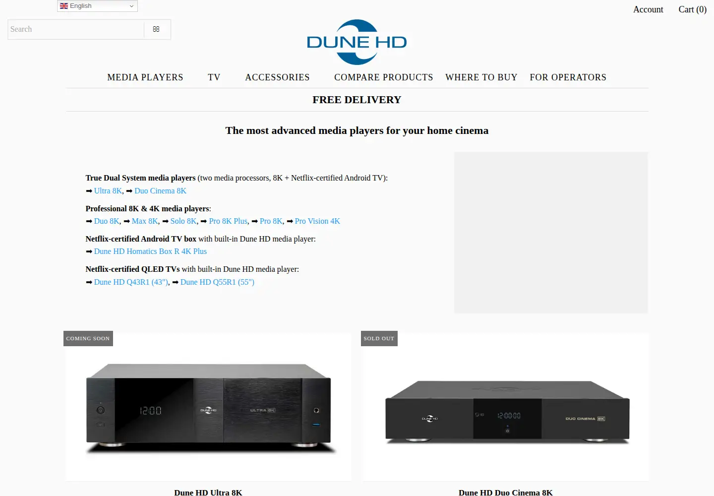 Captured homepage of dune-hd.com in the current scan