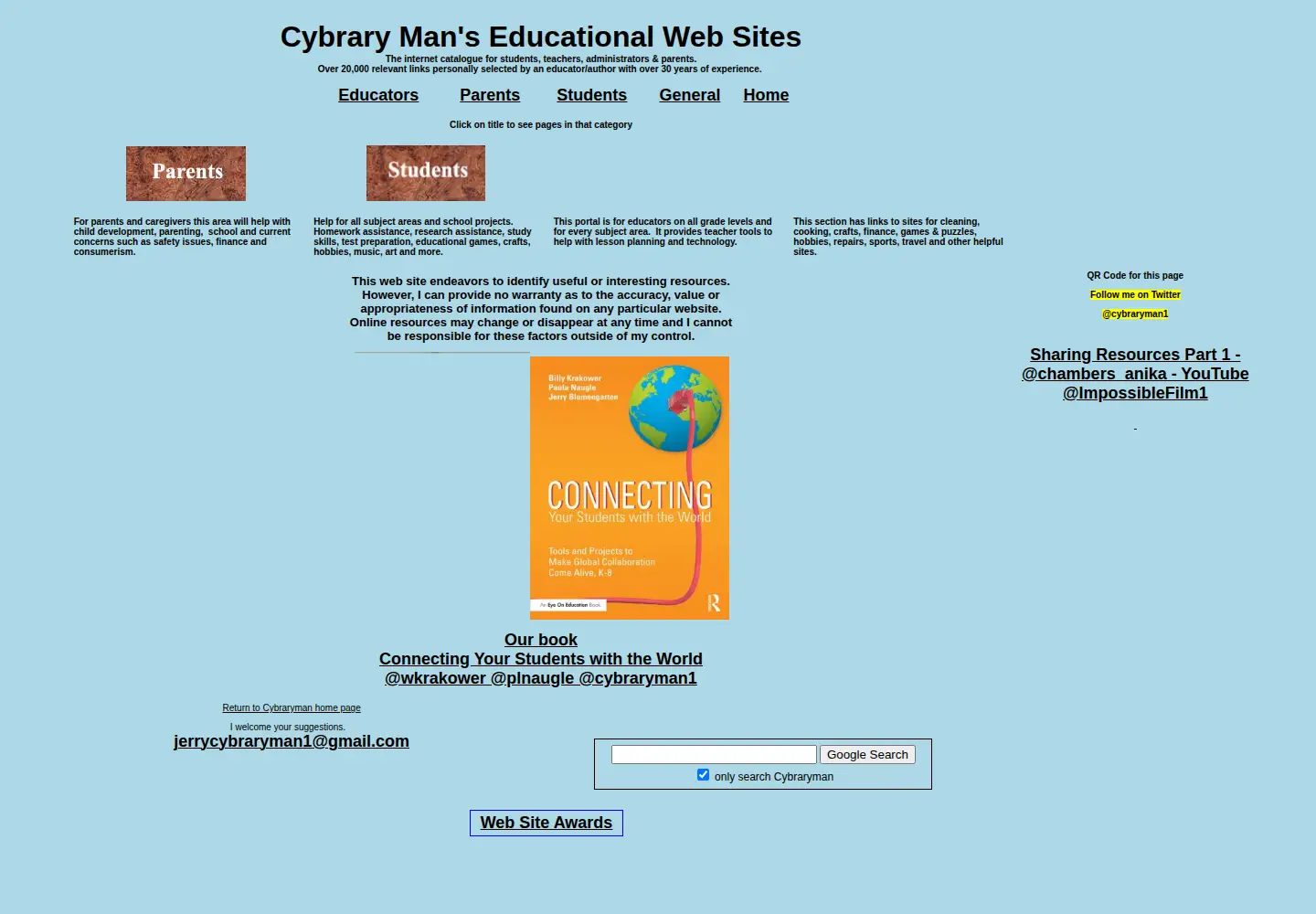 Captured homepage of cybraryman.com in the current scan