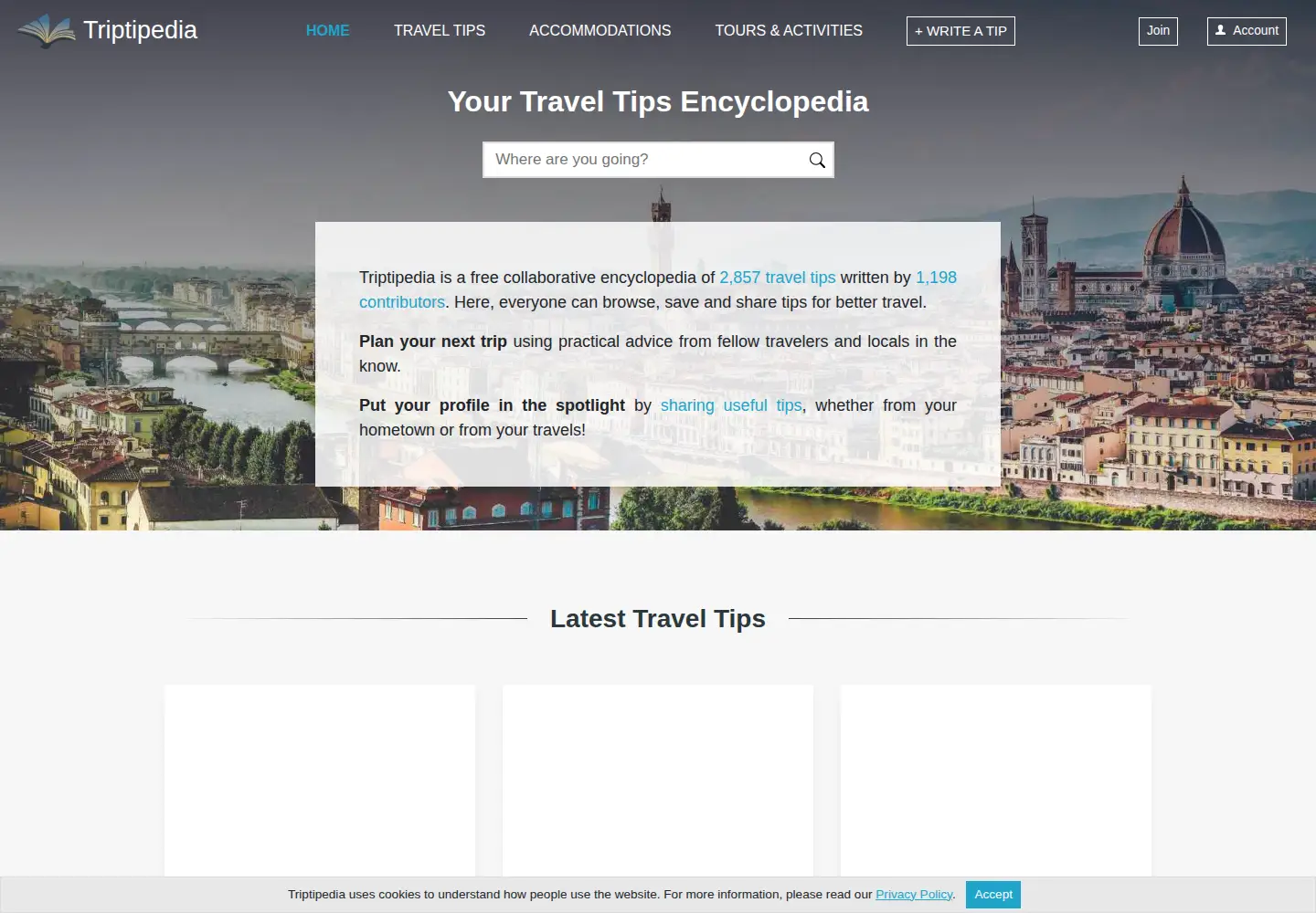 Captured homepage of triptipedia.com in the current scan