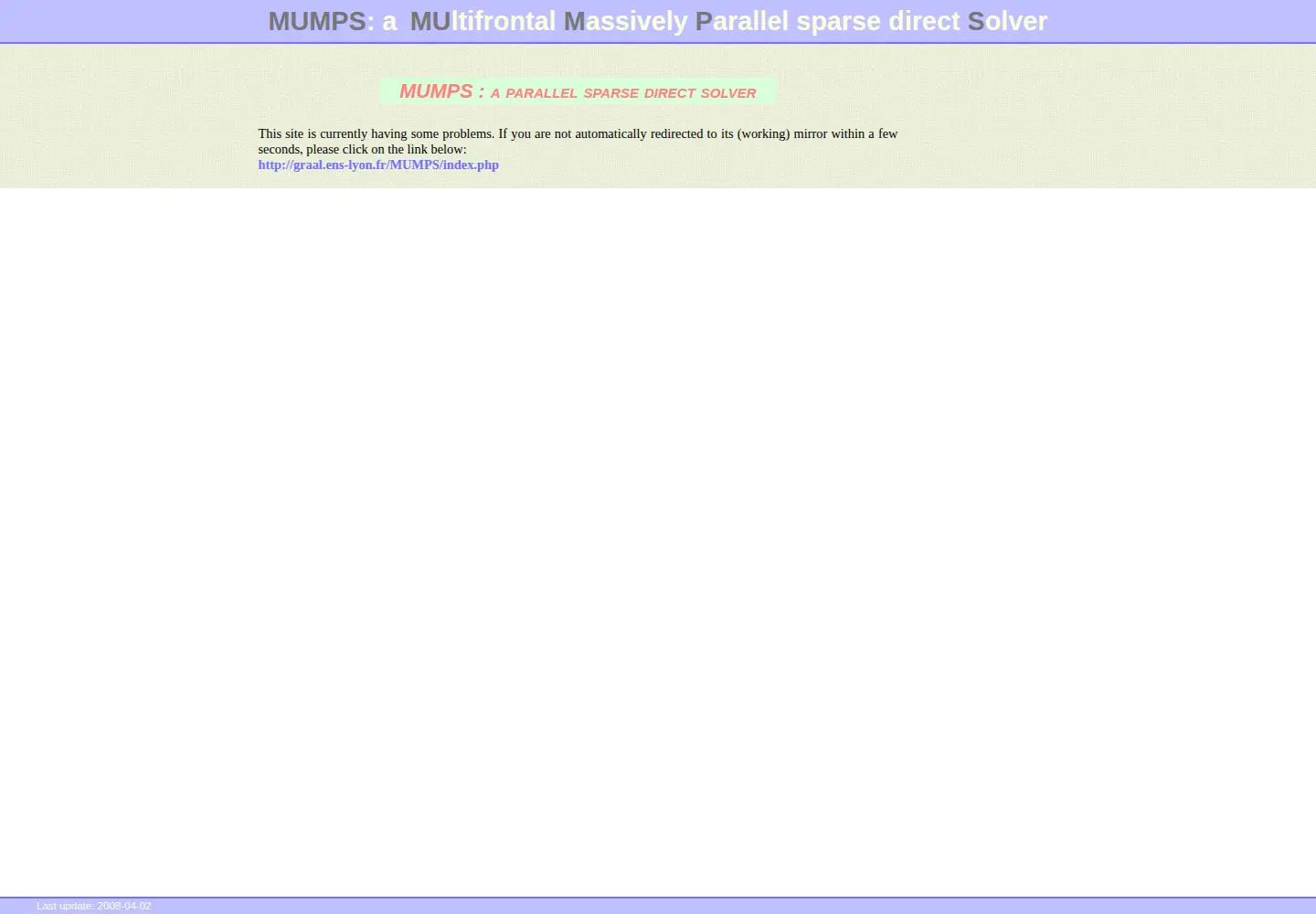 Screenshot of mumps-solver.org