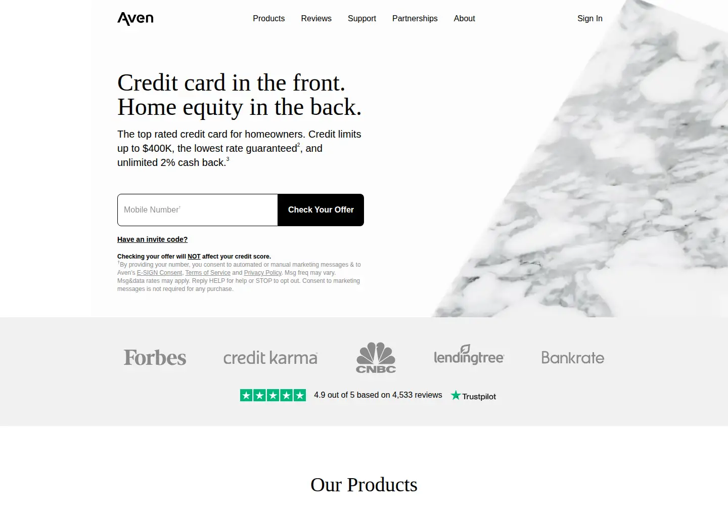 Captured homepage of aven.com in the current scan
