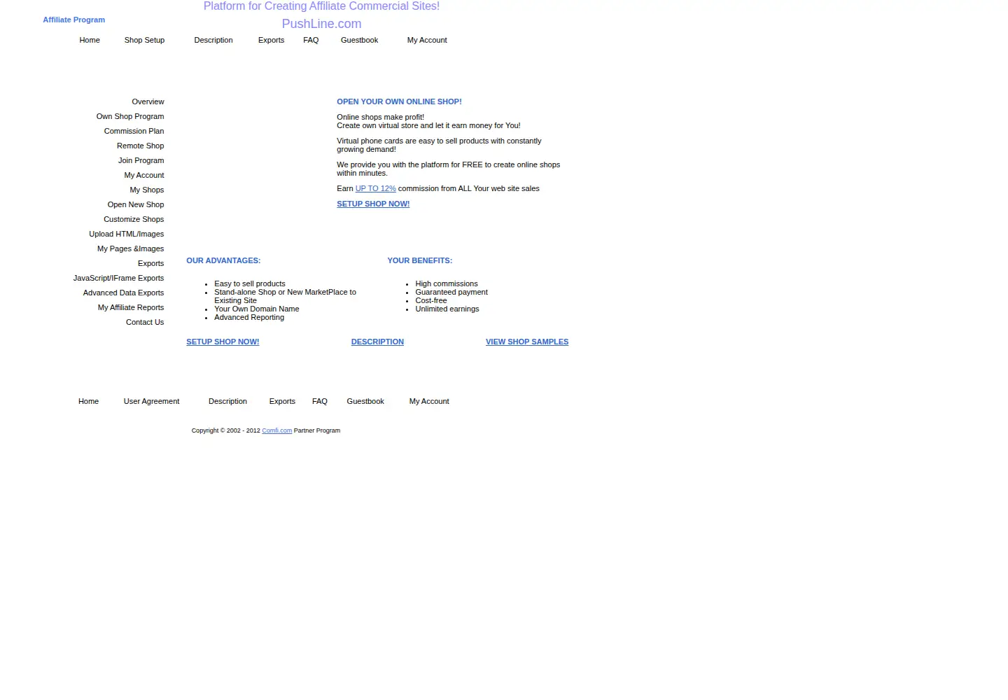 Captured homepage of pushline.com in the current scan