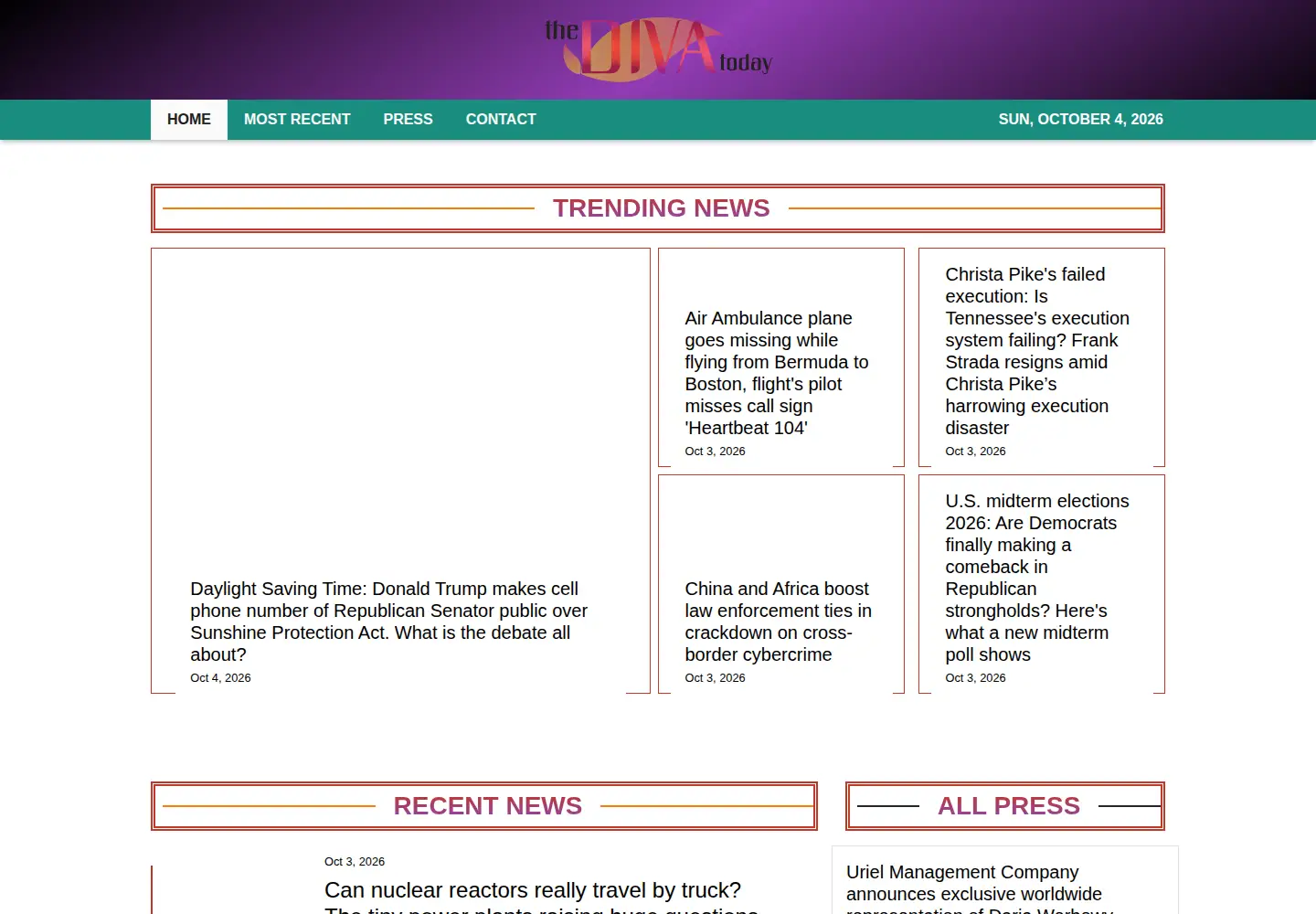 Captured homepage of thedivatoday.com in the current scan