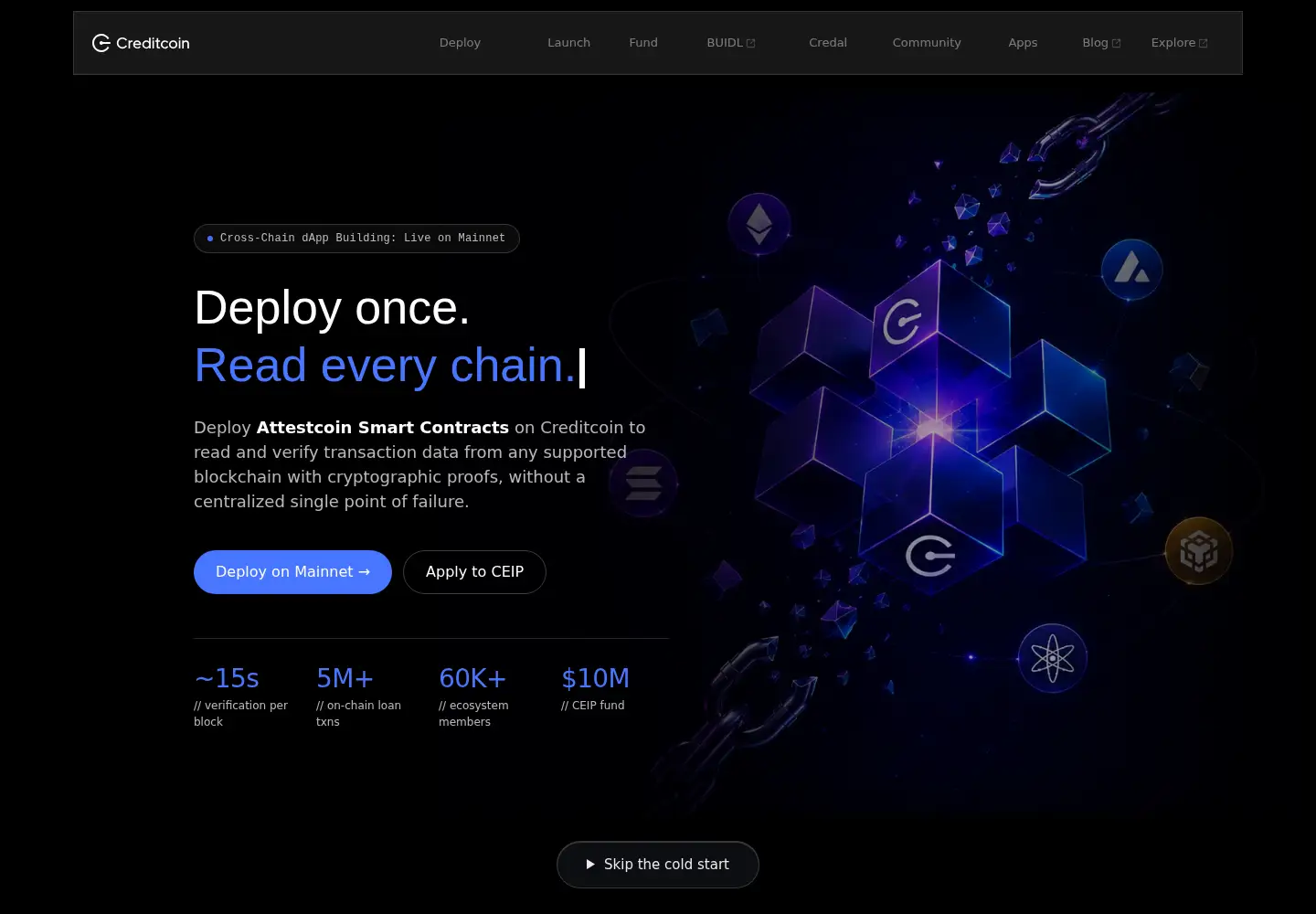 Captured homepage of creditcoin.org in the current scan