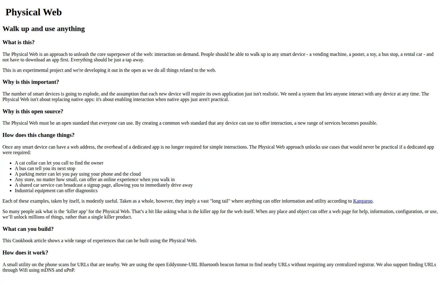 Screenshot of physical-web.org