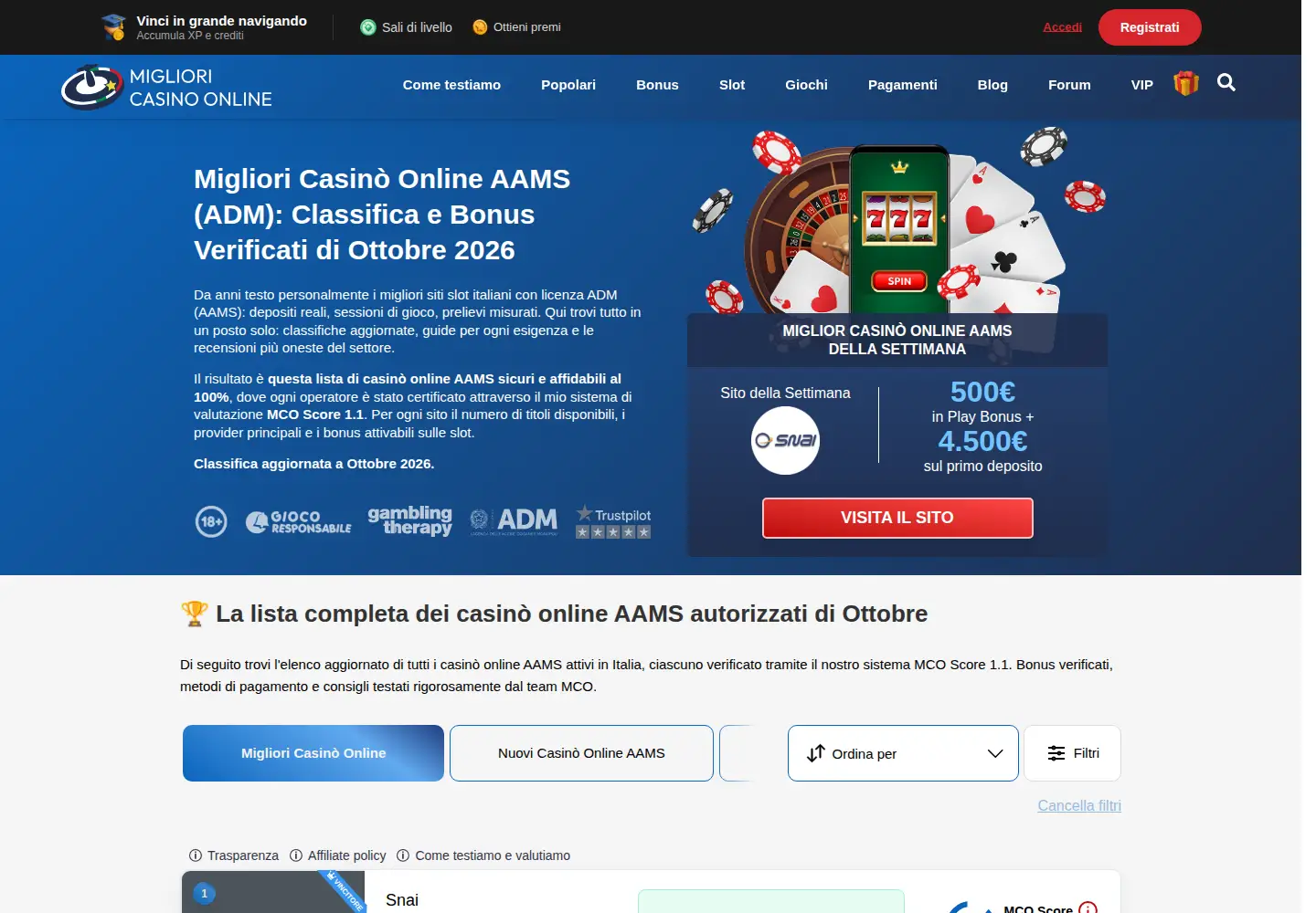 Screenshot of miglioricasinoonline.info