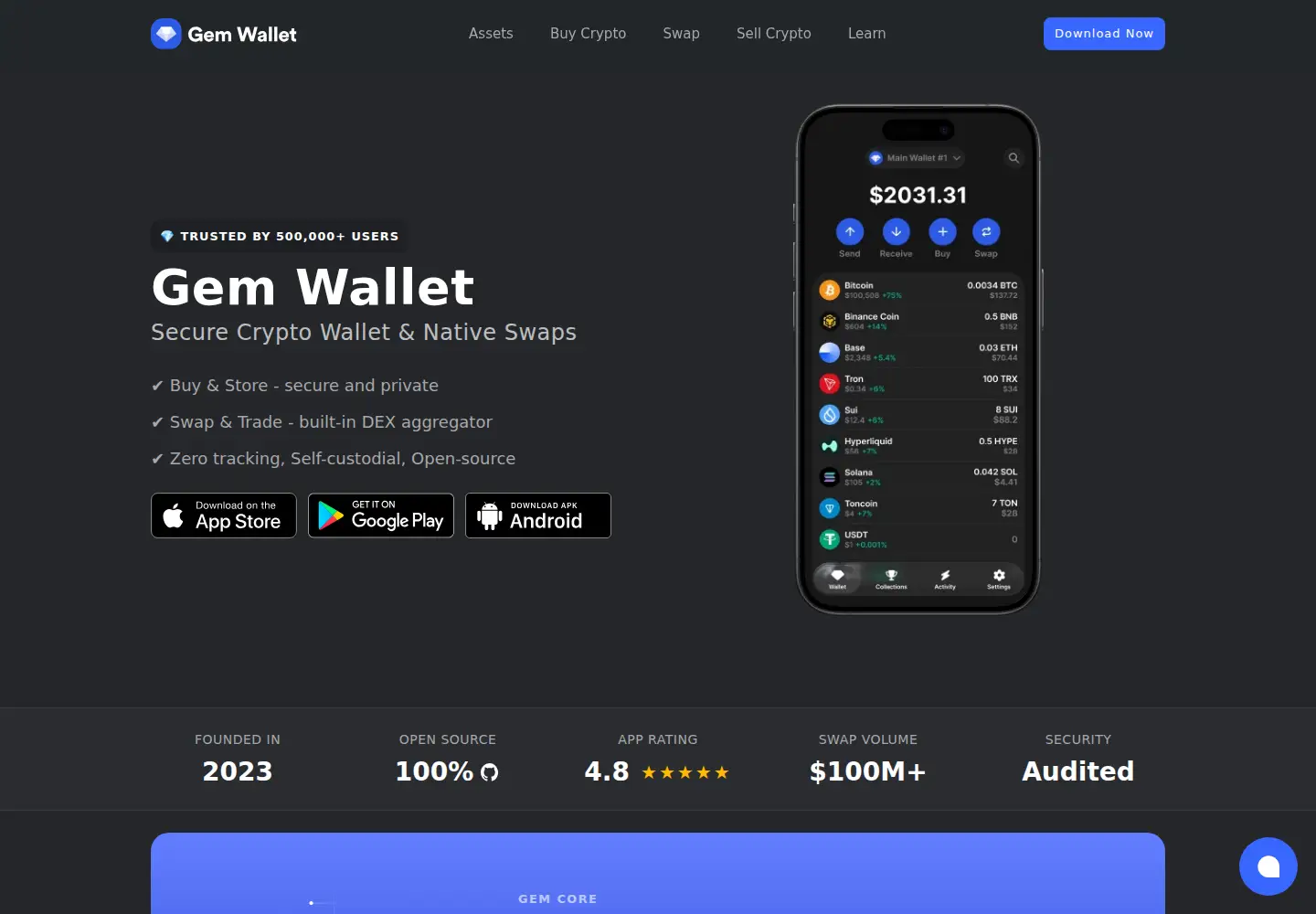 Captured homepage of gemwallet.com in the current scan