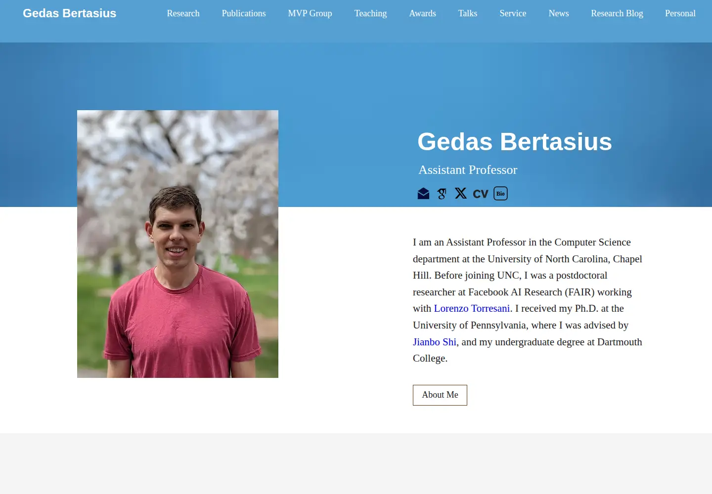Captured homepage of gedasbertasius.com in the current scan