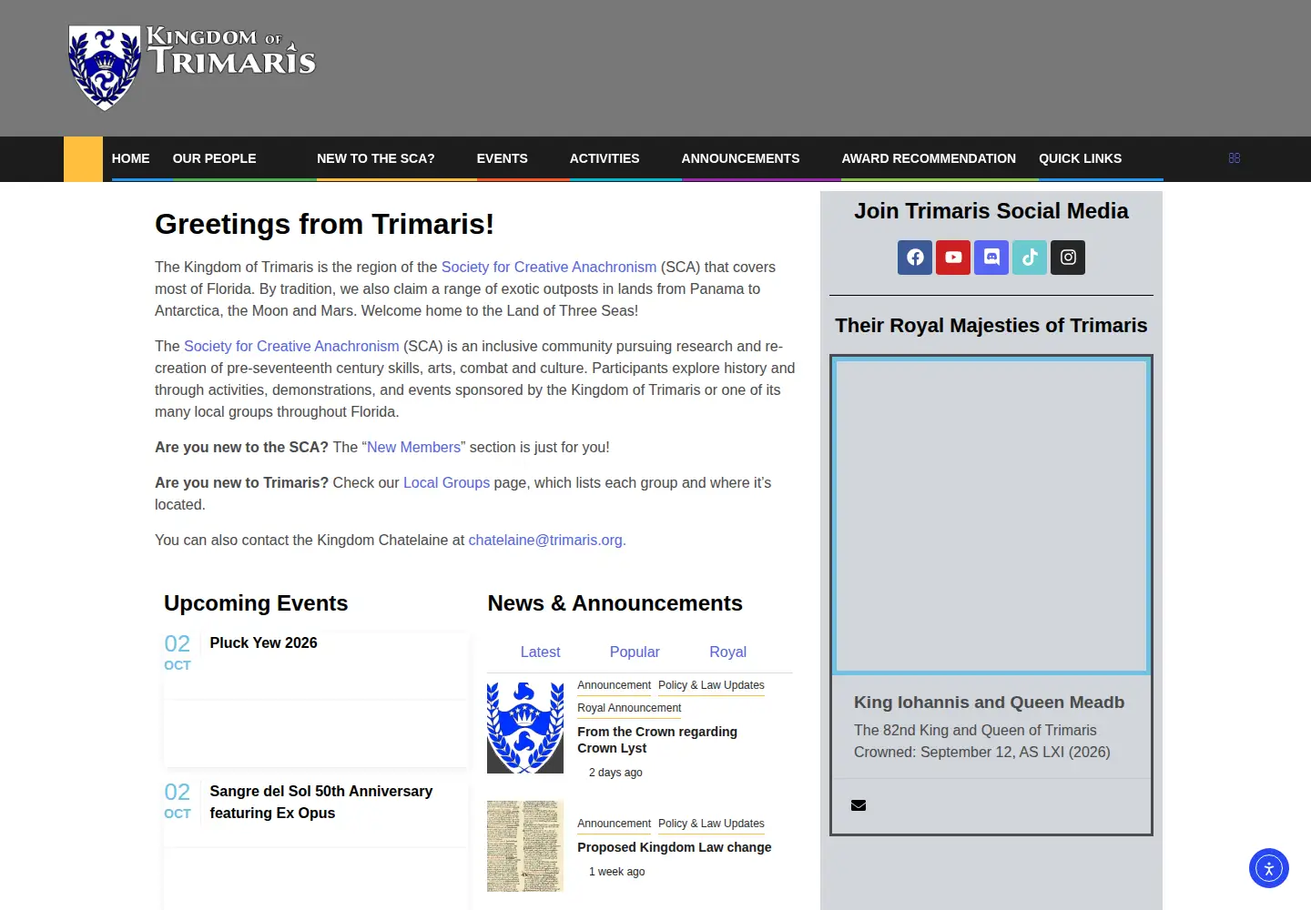 Captured homepage of trimaris.org in the current scan