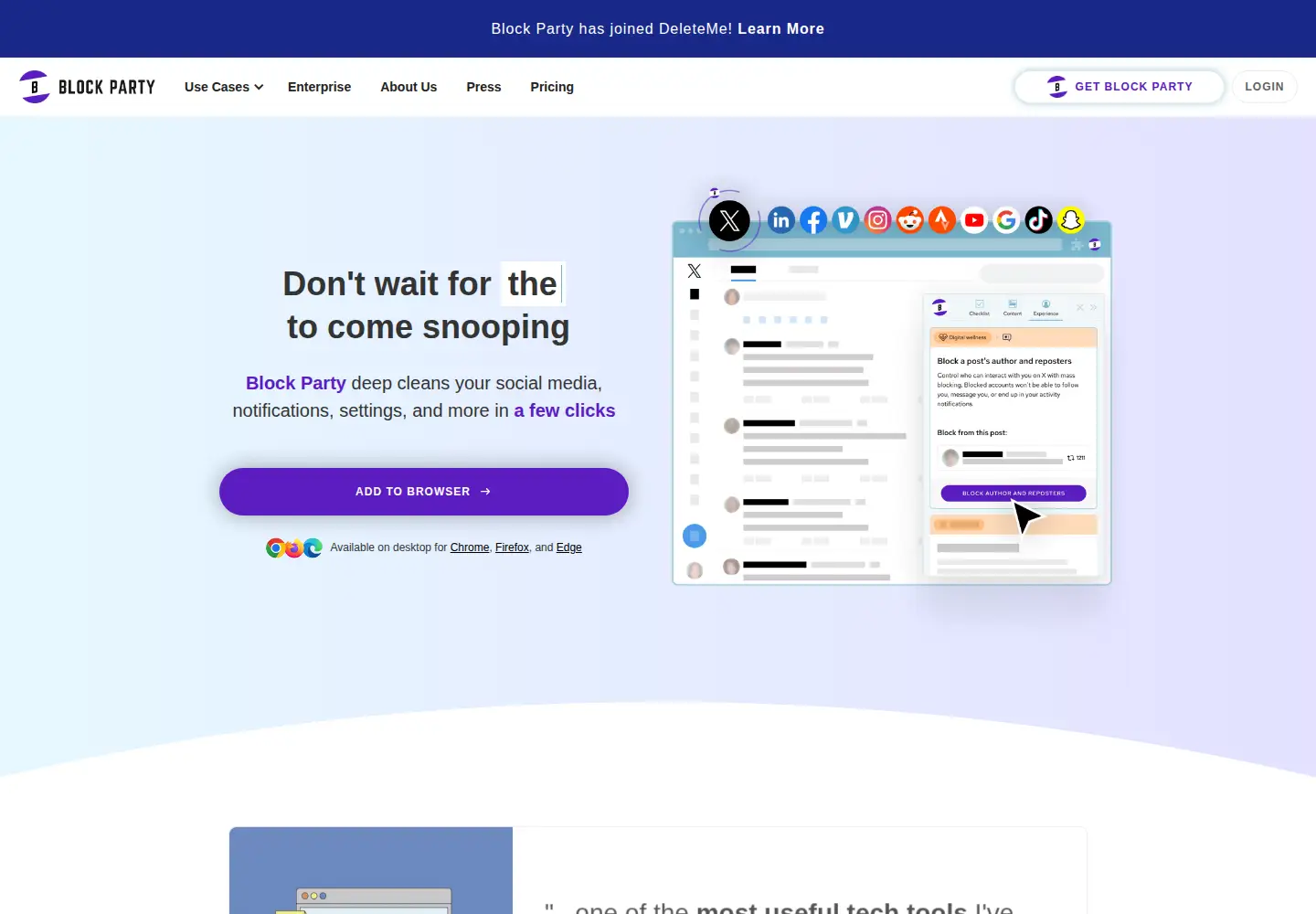 Captured homepage of blockpartyapp.com in the current scan