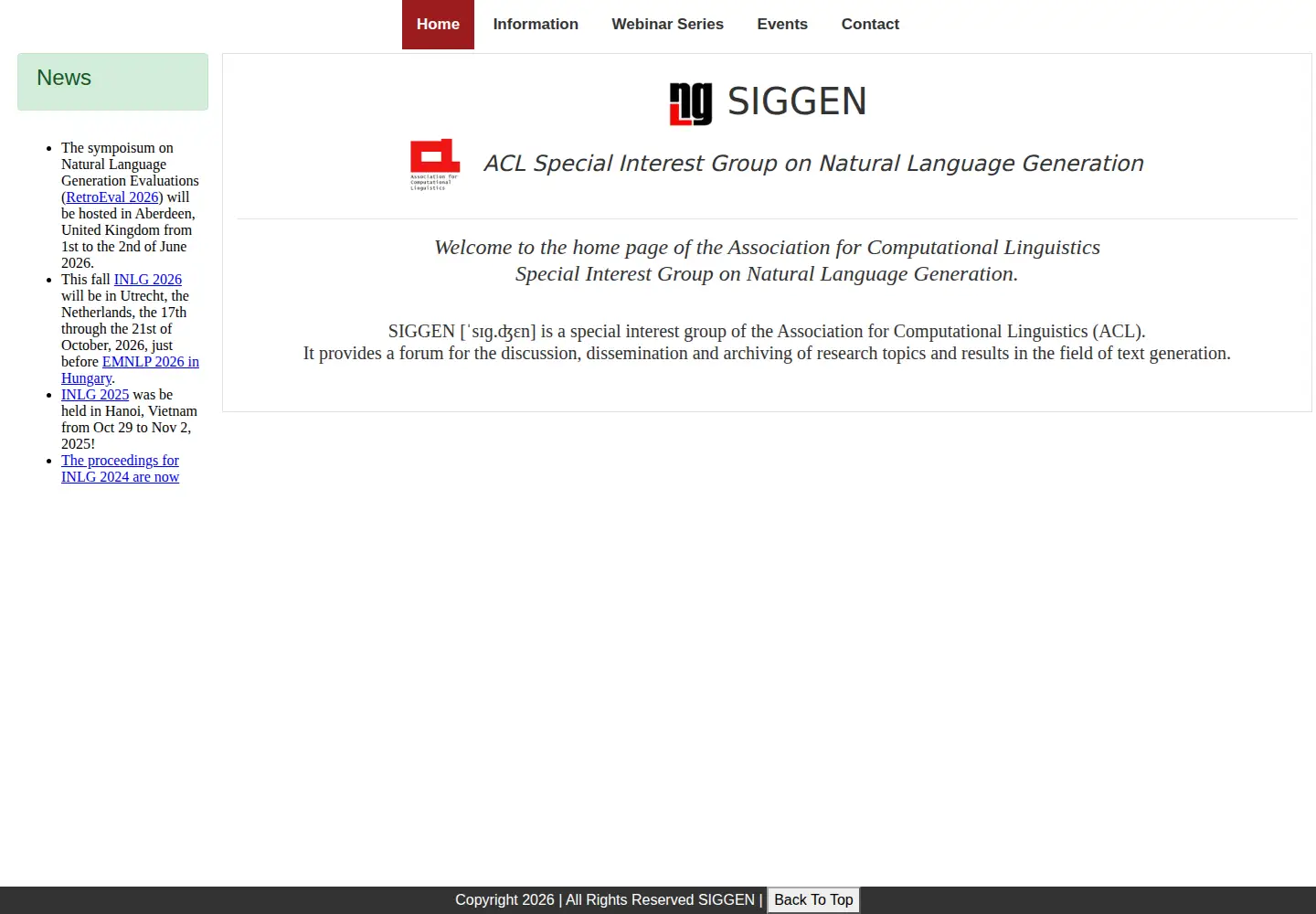 Captured homepage of inlgmeeting.org in the current scan