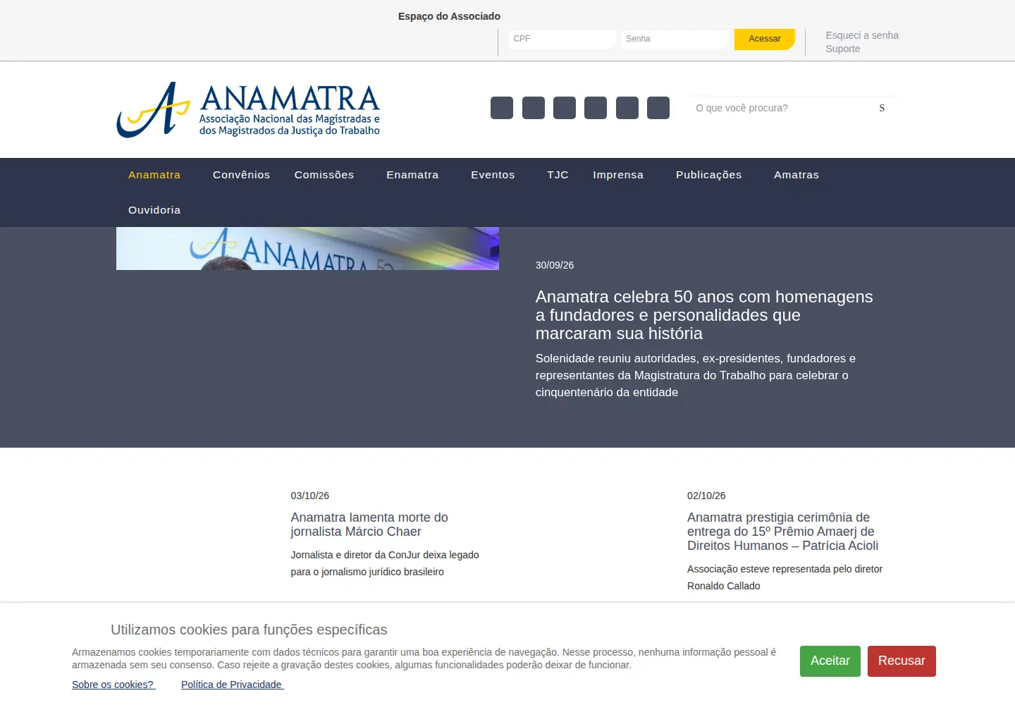 Screenshot of anamatra.org.br