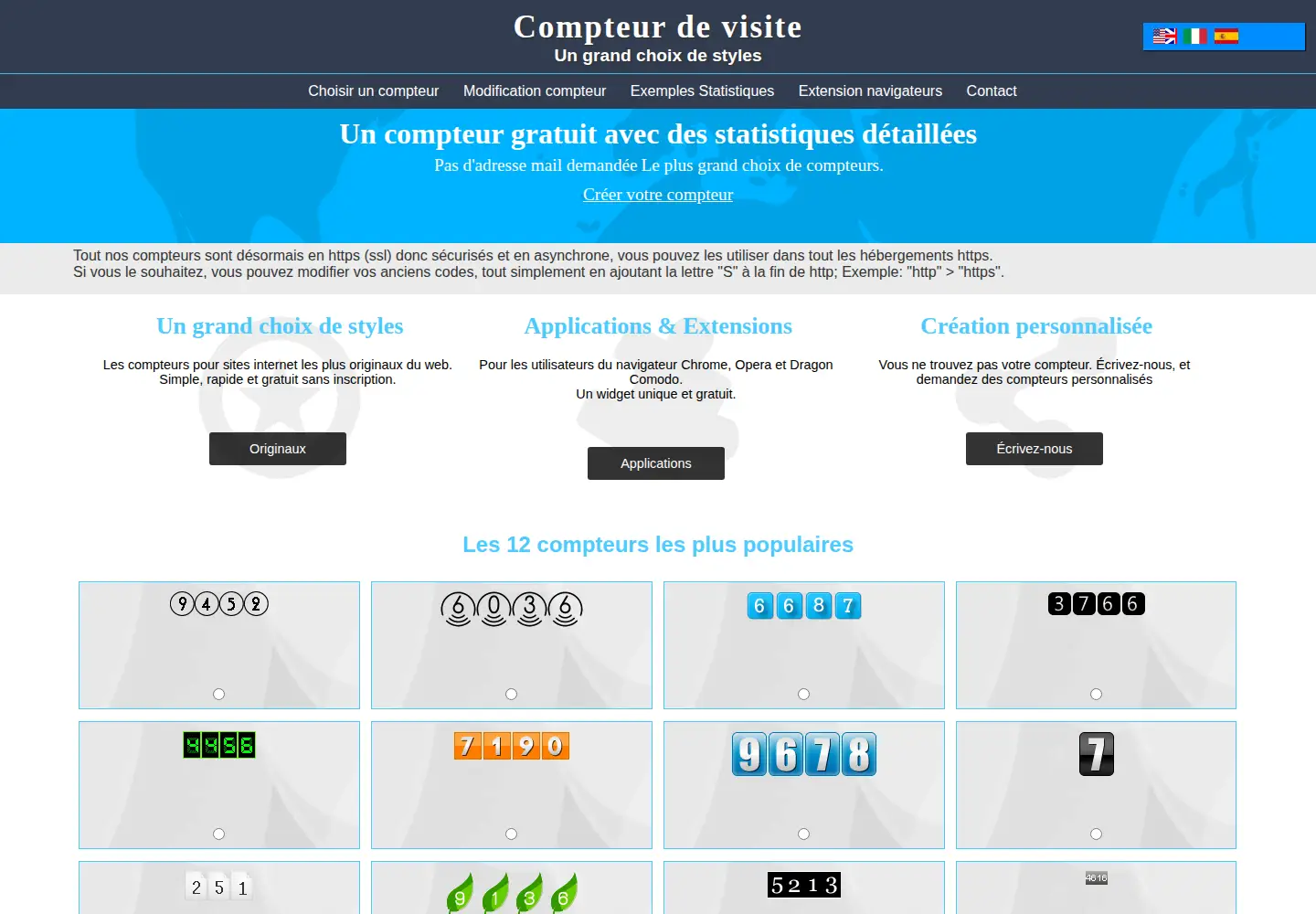 Captured homepage of compteurdevisite.com in the current scan
