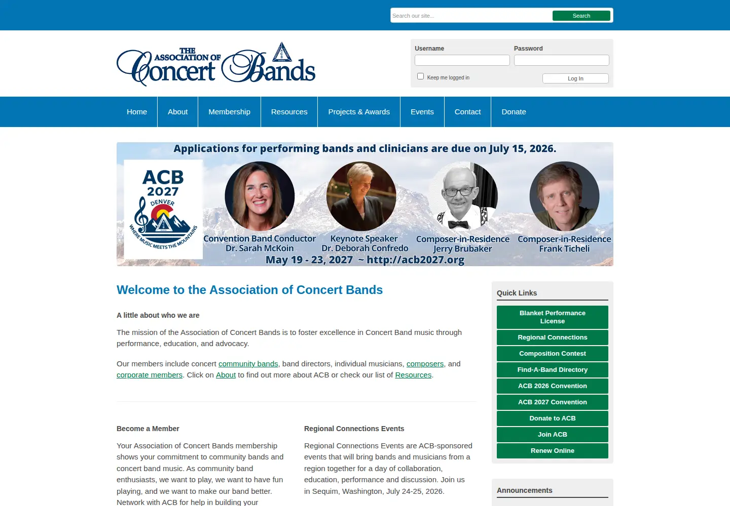 Screenshot of acbands.org