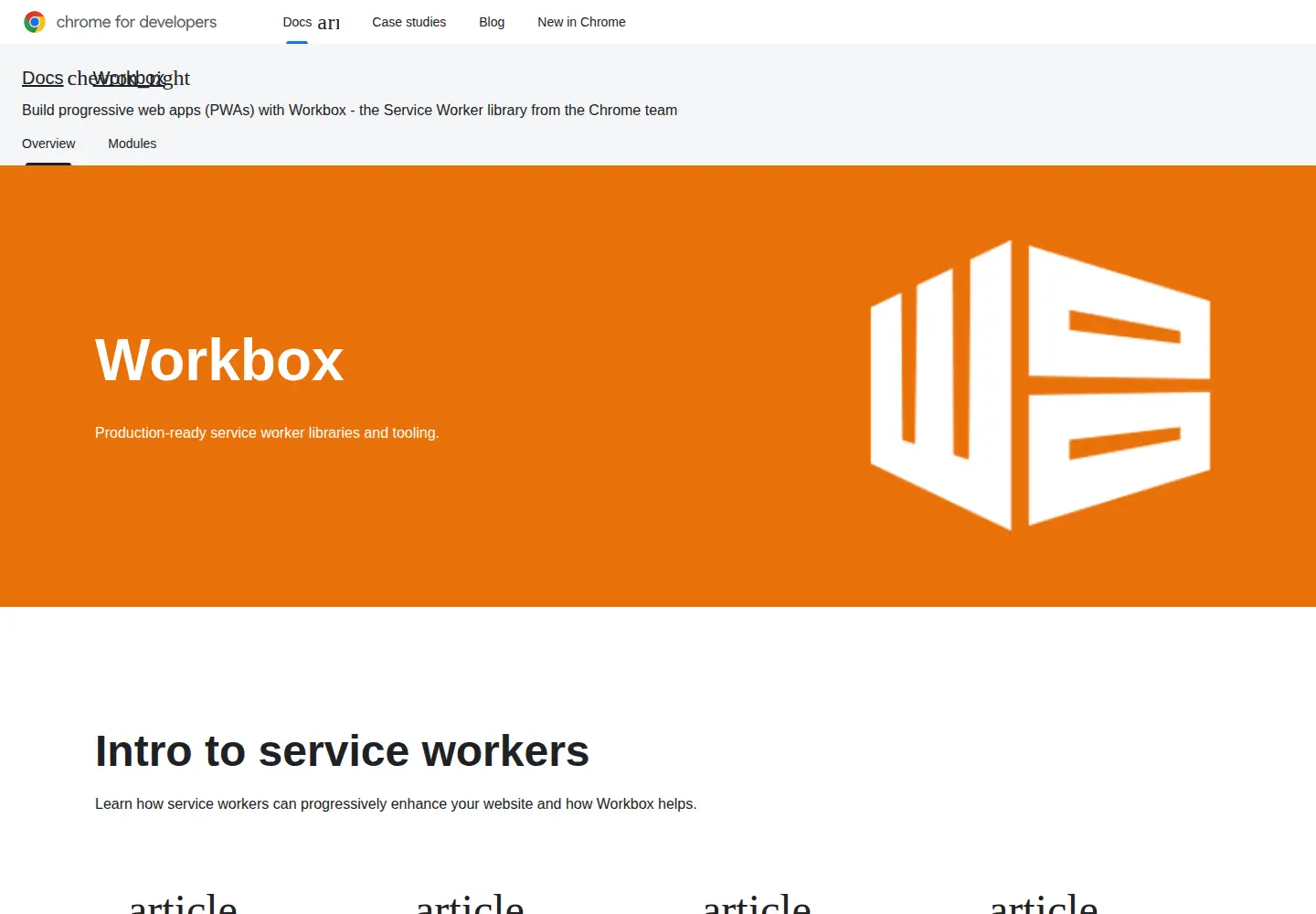 Captured homepage of workboxjs.org in the current scan