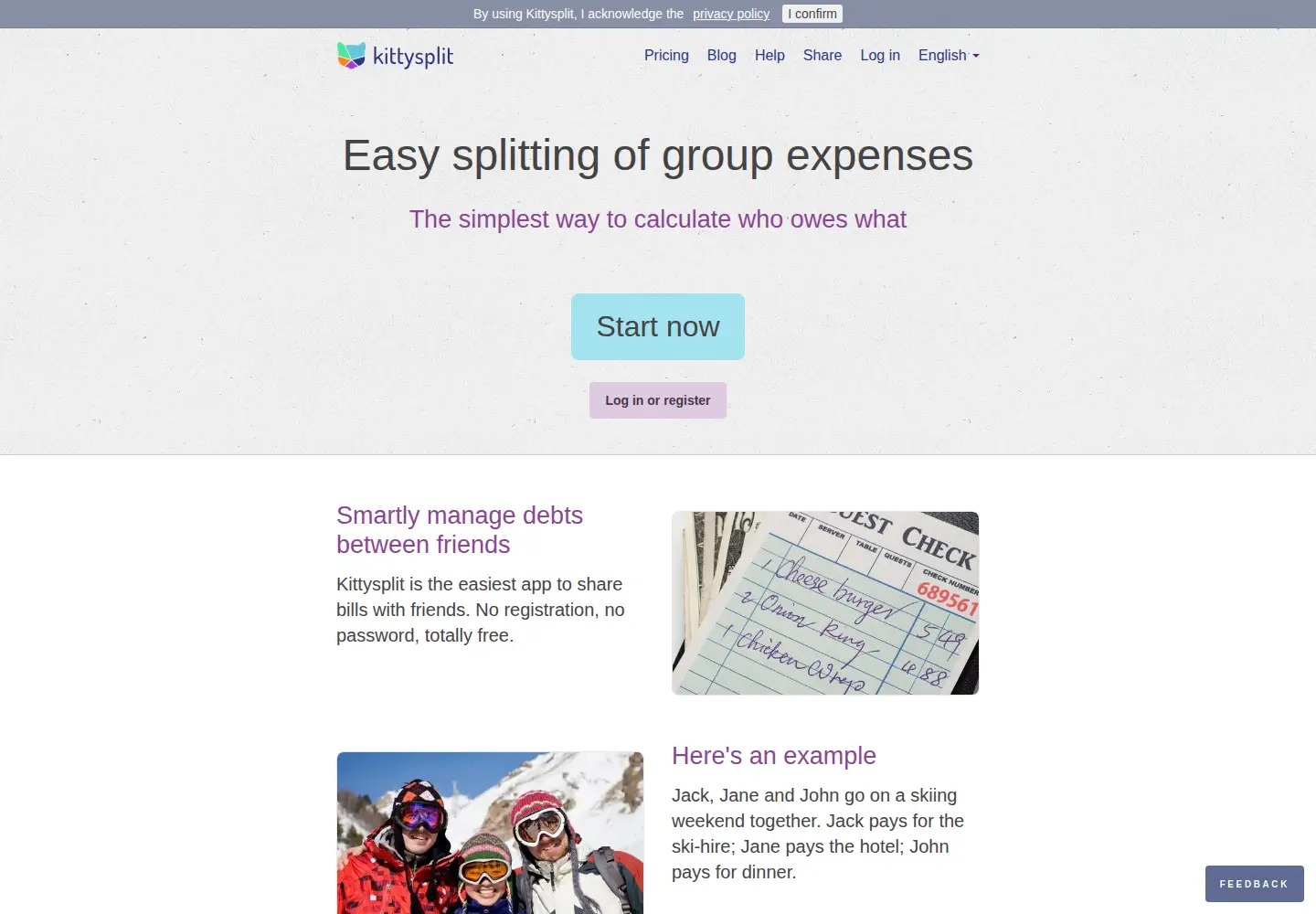 Captured homepage of kittysplit.com in the current scan