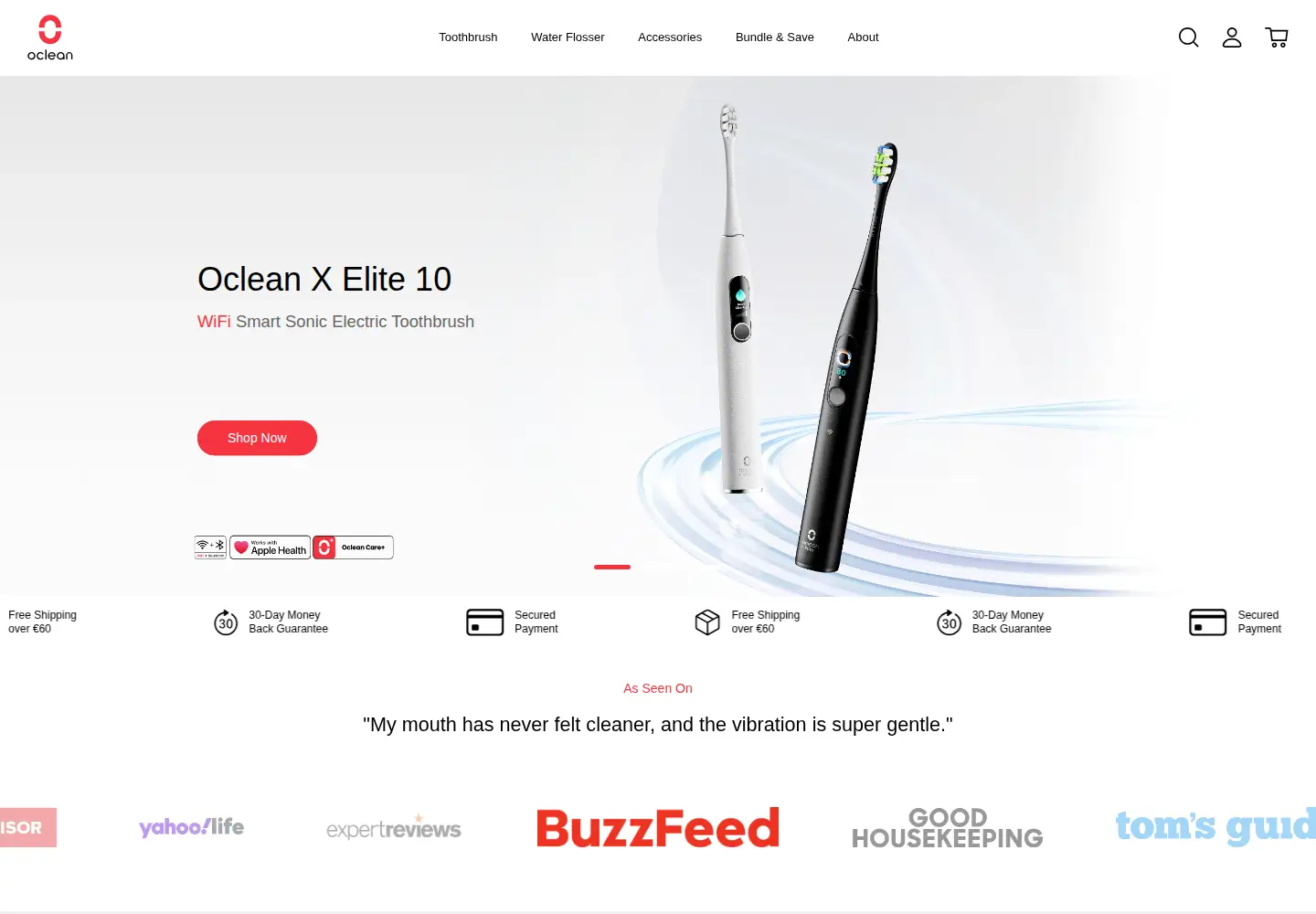 Captured homepage of oclean.com in the current scan