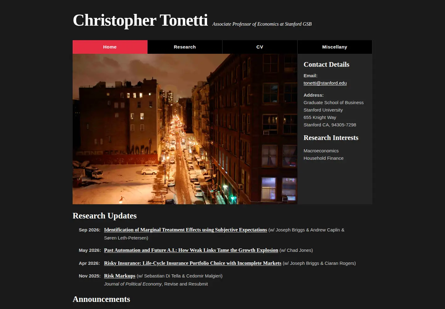 Captured homepage of christophertonetti.com in the current scan