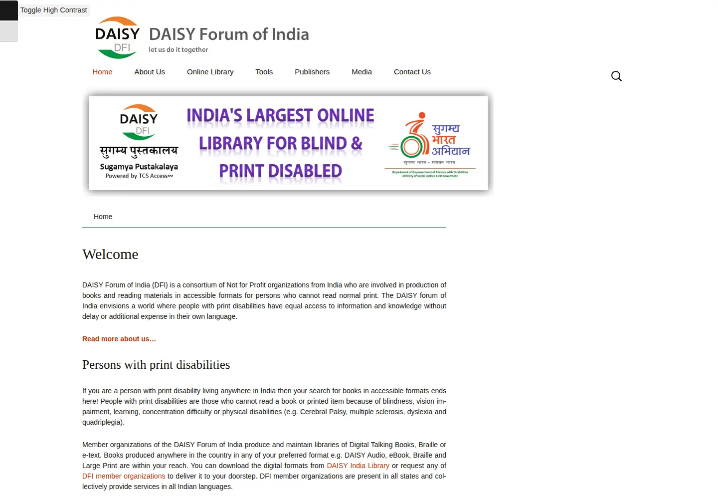 Captured homepage of daisyindia.org in the current scan