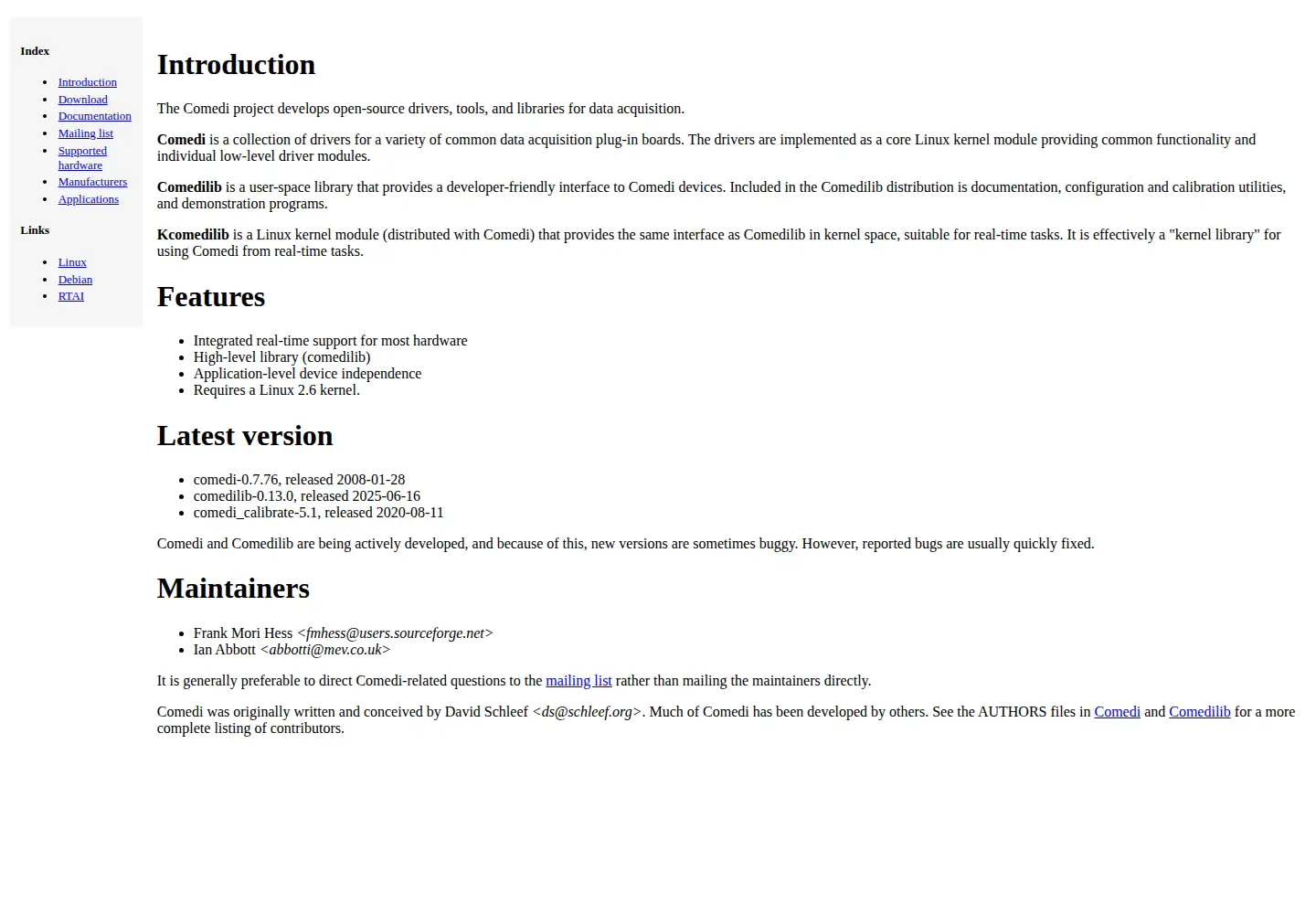 Captured homepage of comedi.org in the current scan