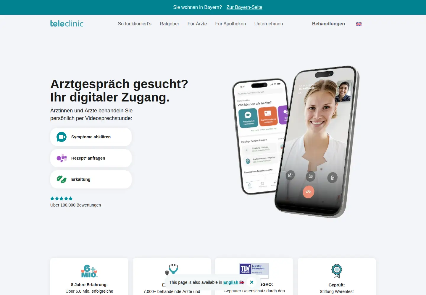 Captured homepage of teleclinic.com in the current scan
