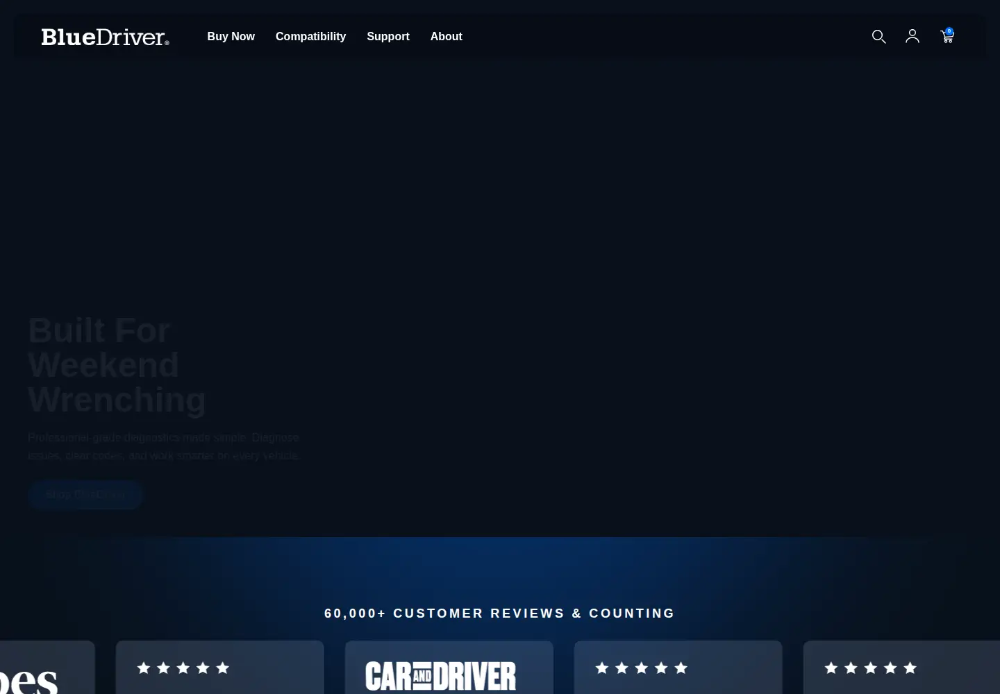 Captured homepage of bluedriver.com in the current scan