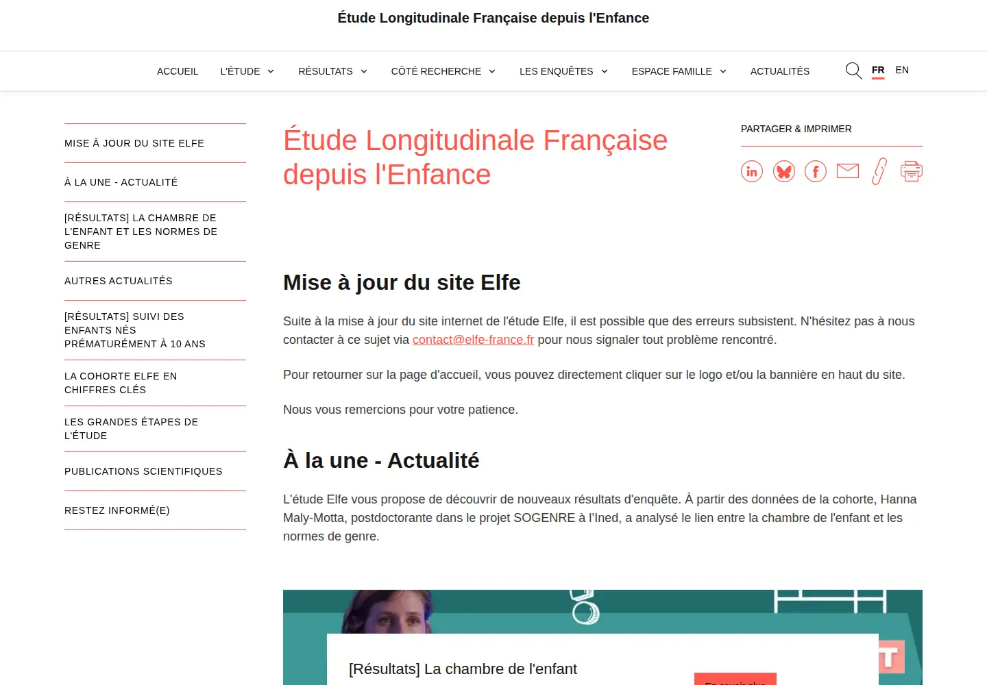 Captured homepage of elfe-france.fr in the current scan