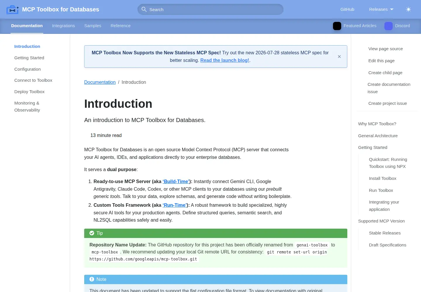 Captured homepage of mcp-toolbox.dev in the current scan