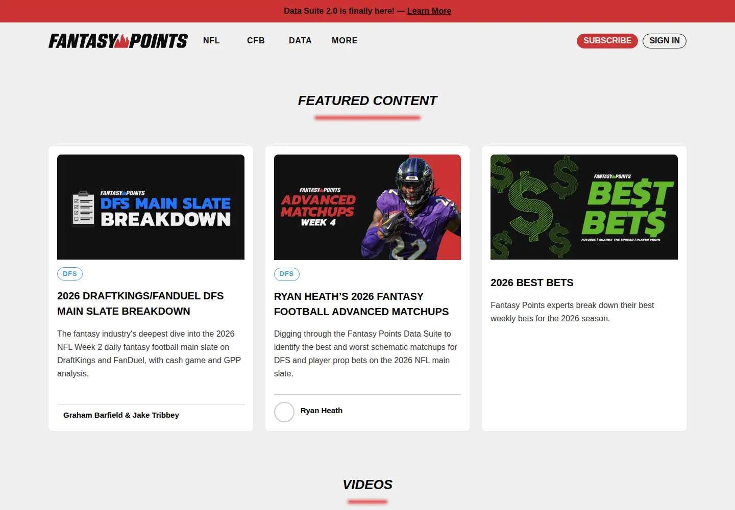 Captured homepage of fantasypoints.com in the current scan