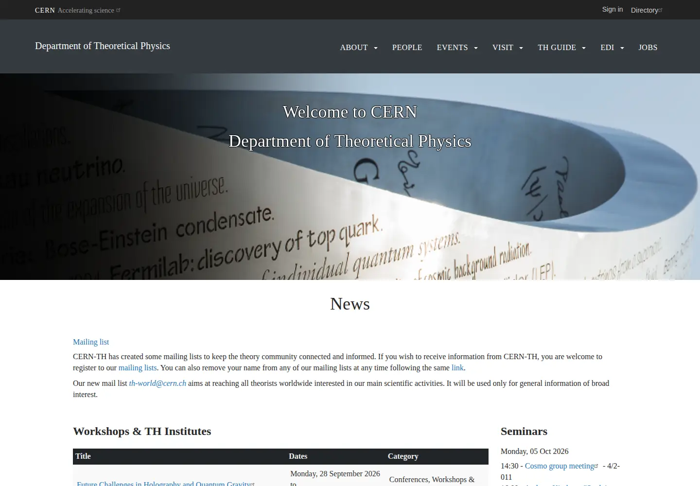 Captured homepage of theory.cern in the current scan