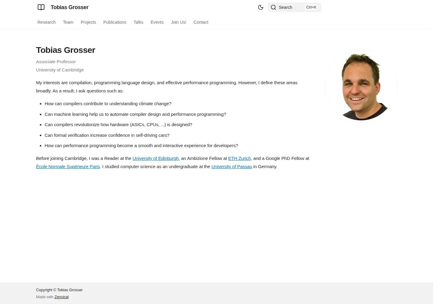 Captured homepage of grosser.science in the current scan