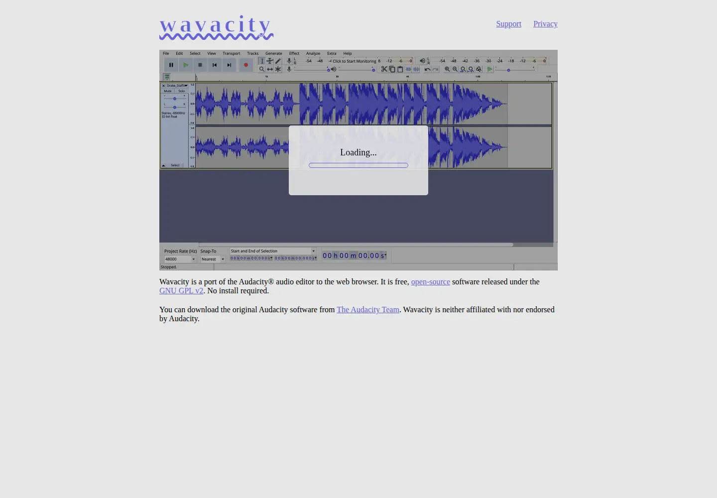 Captured homepage of wavacity.com in the current scan