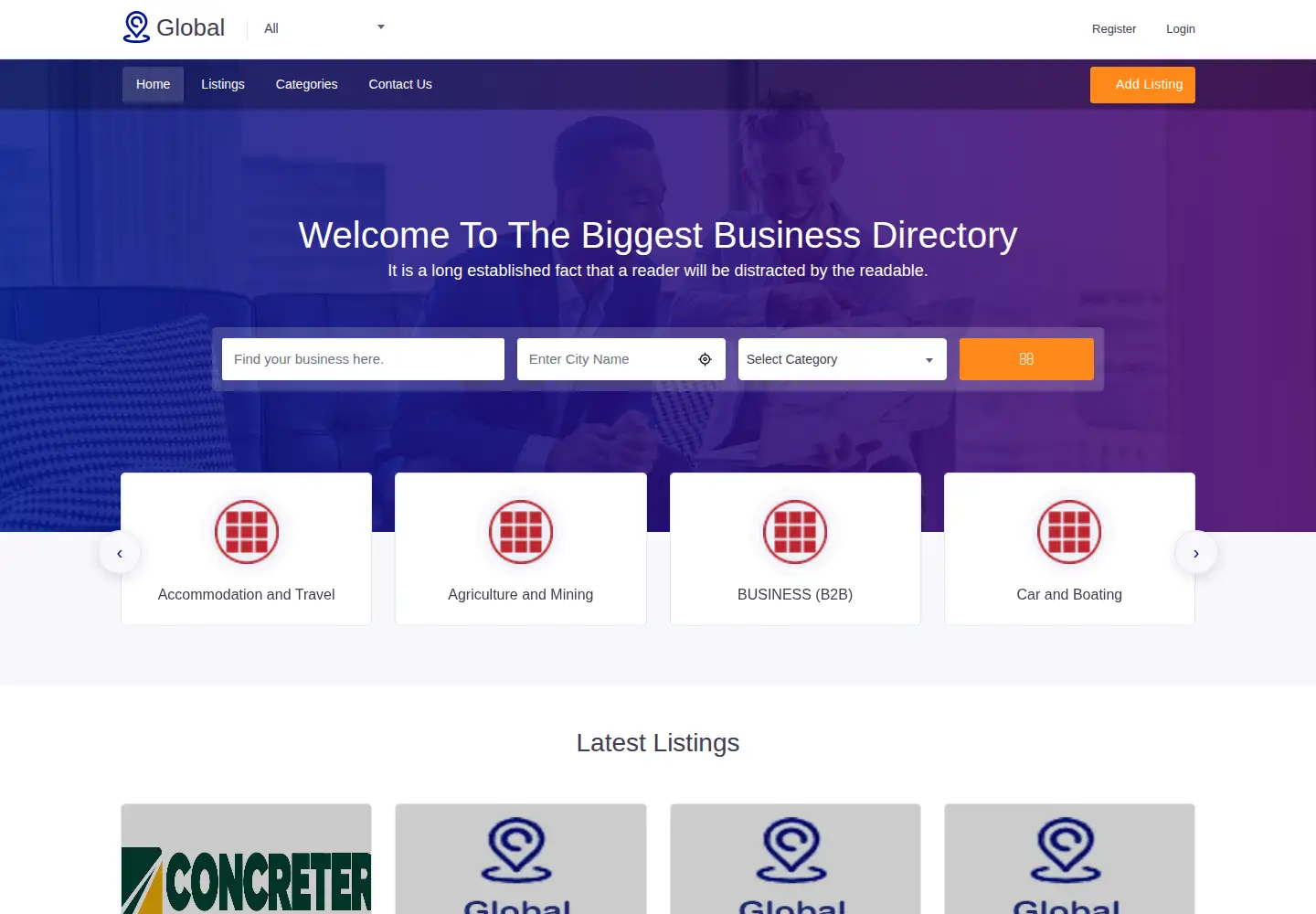 Screenshot of globalbusinesslisting.org