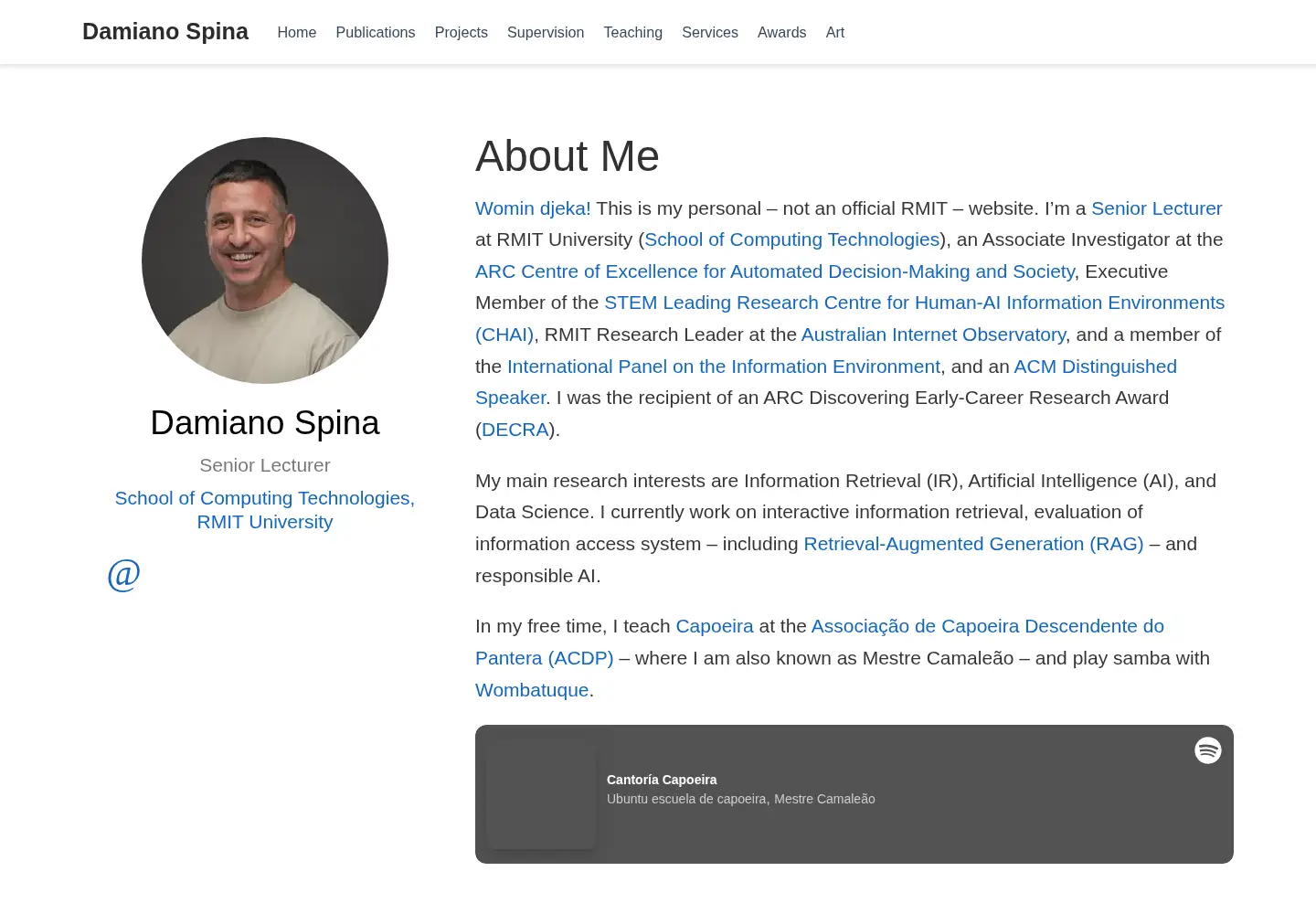 Captured homepage of damianospina.com in the current scan