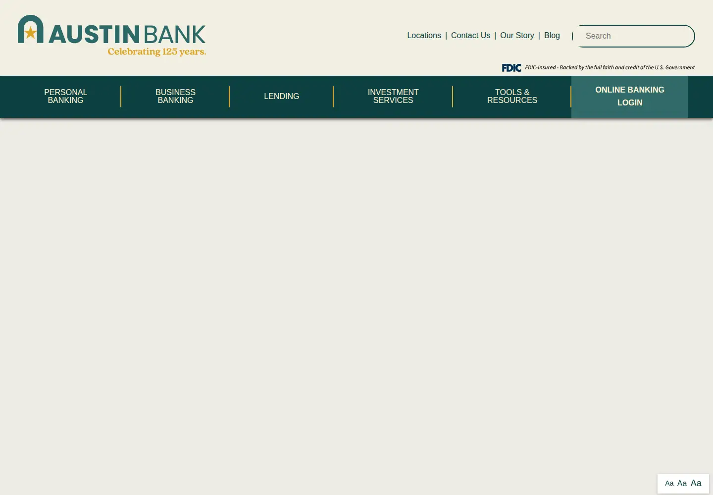 Captured homepage of austinbank.com in the current scan