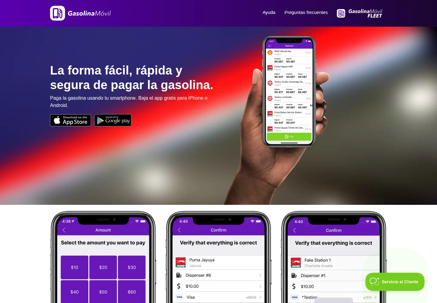 Screenshot of gasolinamovil.com