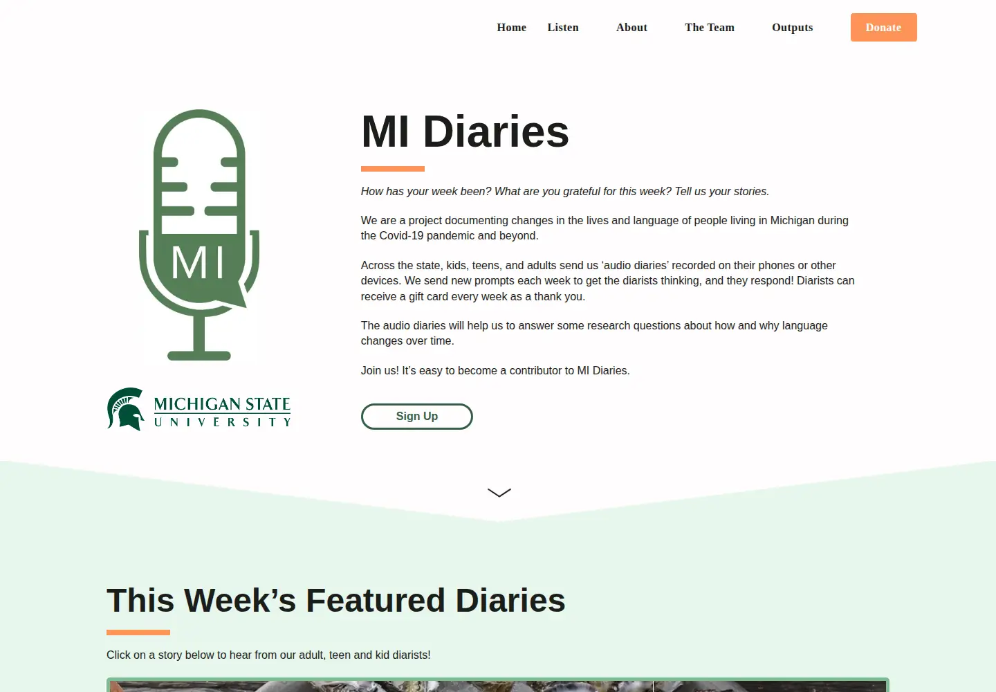 Captured homepage of mi-diaries.org in the current scan