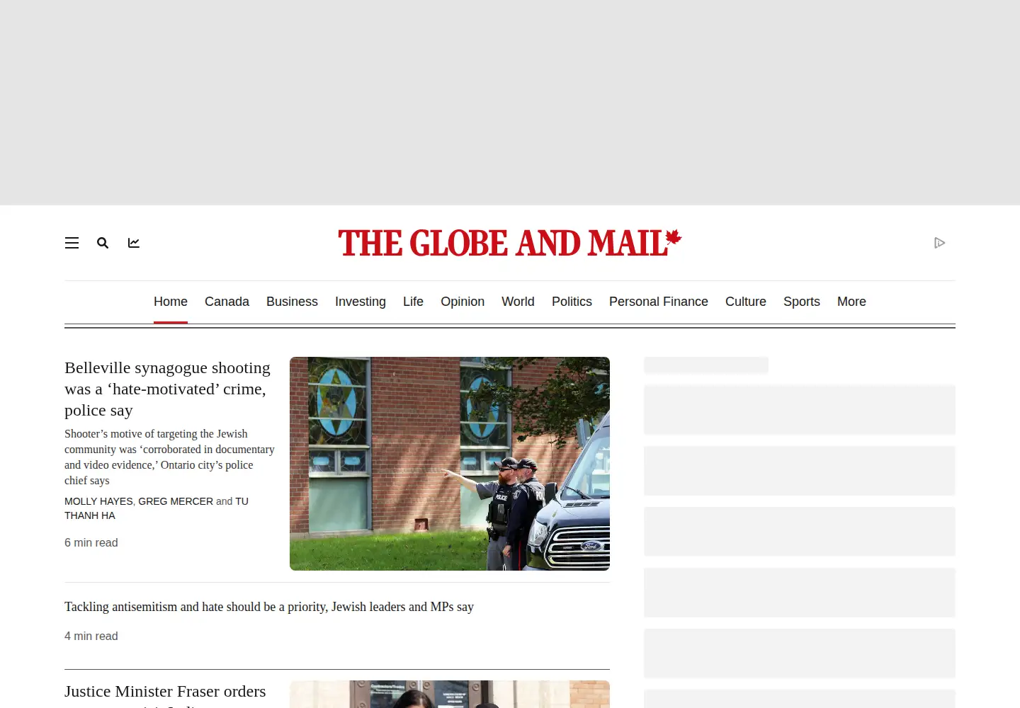 Screenshot of theglobeandmail.com