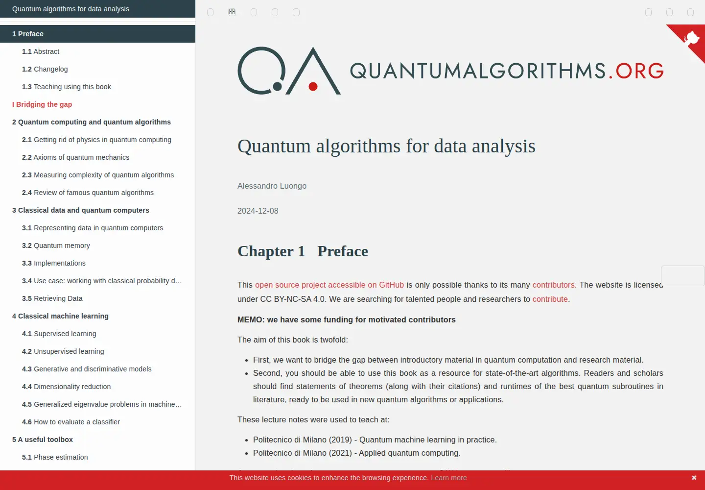 Captured homepage of quantumalgorithms.org in the current scan