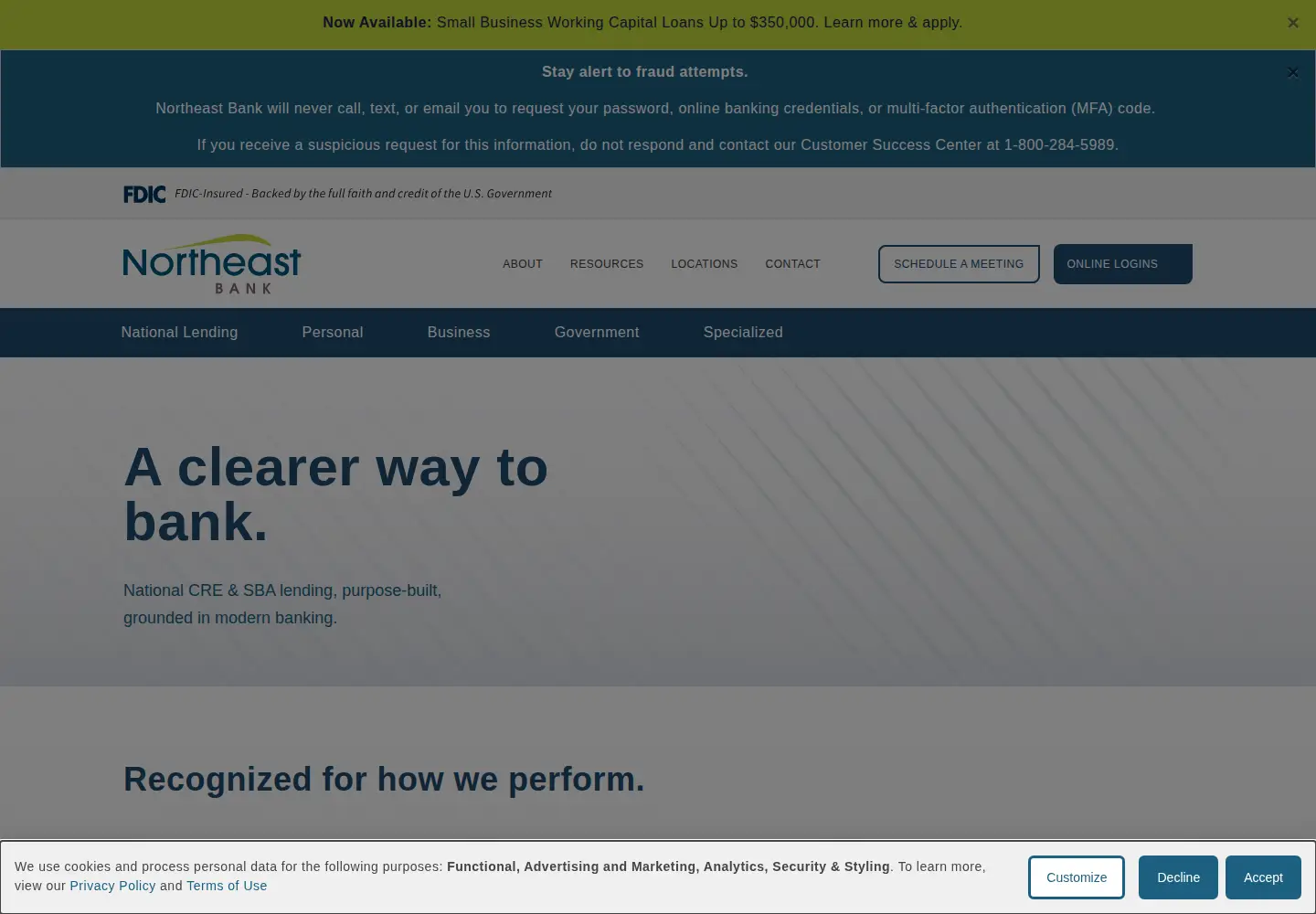Captured homepage of northeastbank.com in the current scan